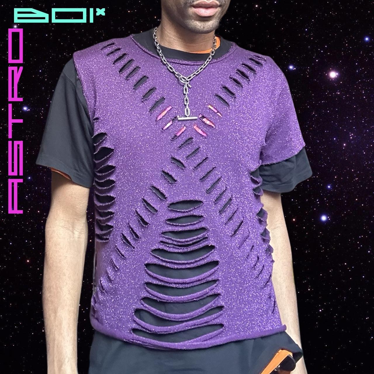 ASTROBOI* X Marks The Spot Purple Lurex Knit T-Shirt - XL