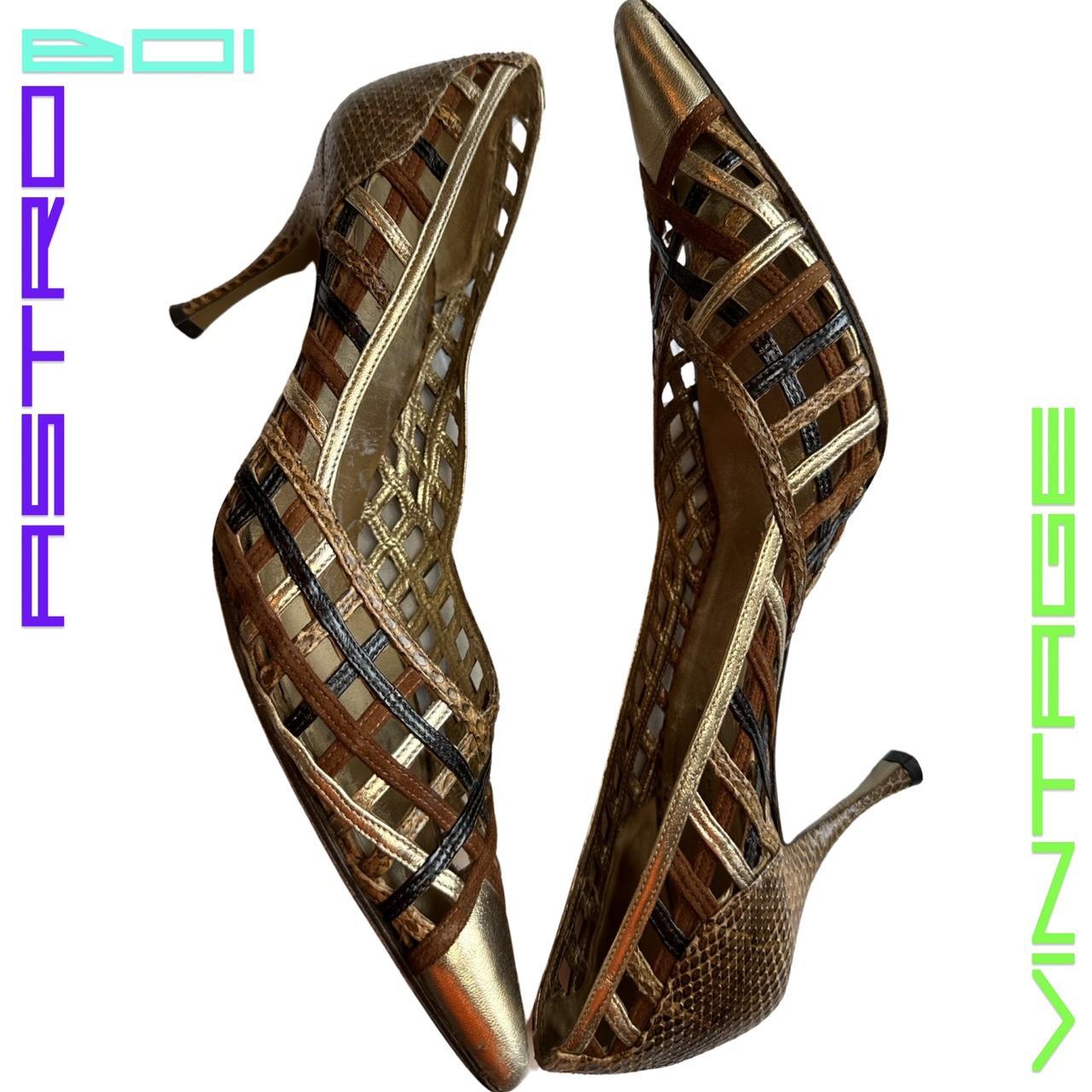 DOLCE & GABBANA WOVEN POINTED TOE HEELS_ GOLD_ 39