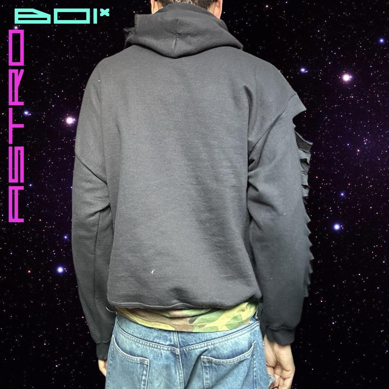 ASTROBOI* Black Trap Grunge Ripped Oversized Hoodie - XL