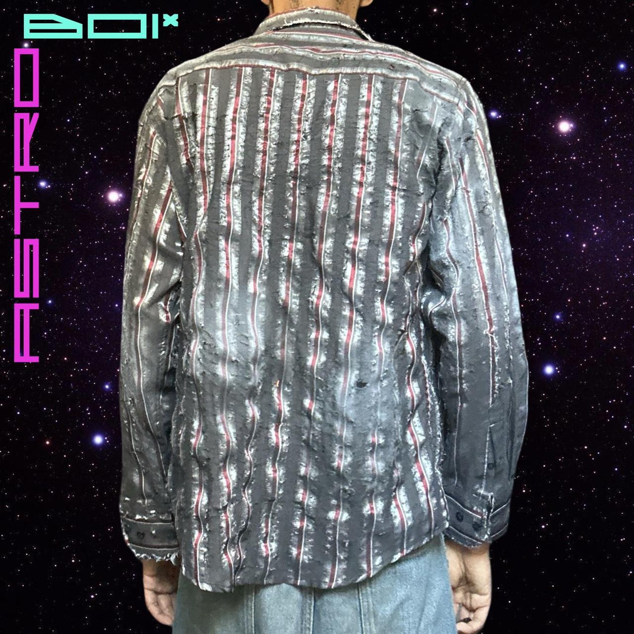 ASTROBOI* SILVER STRIPED DISTRESSED AIRBRUSHED BUTTON UP SHIRT_ XL