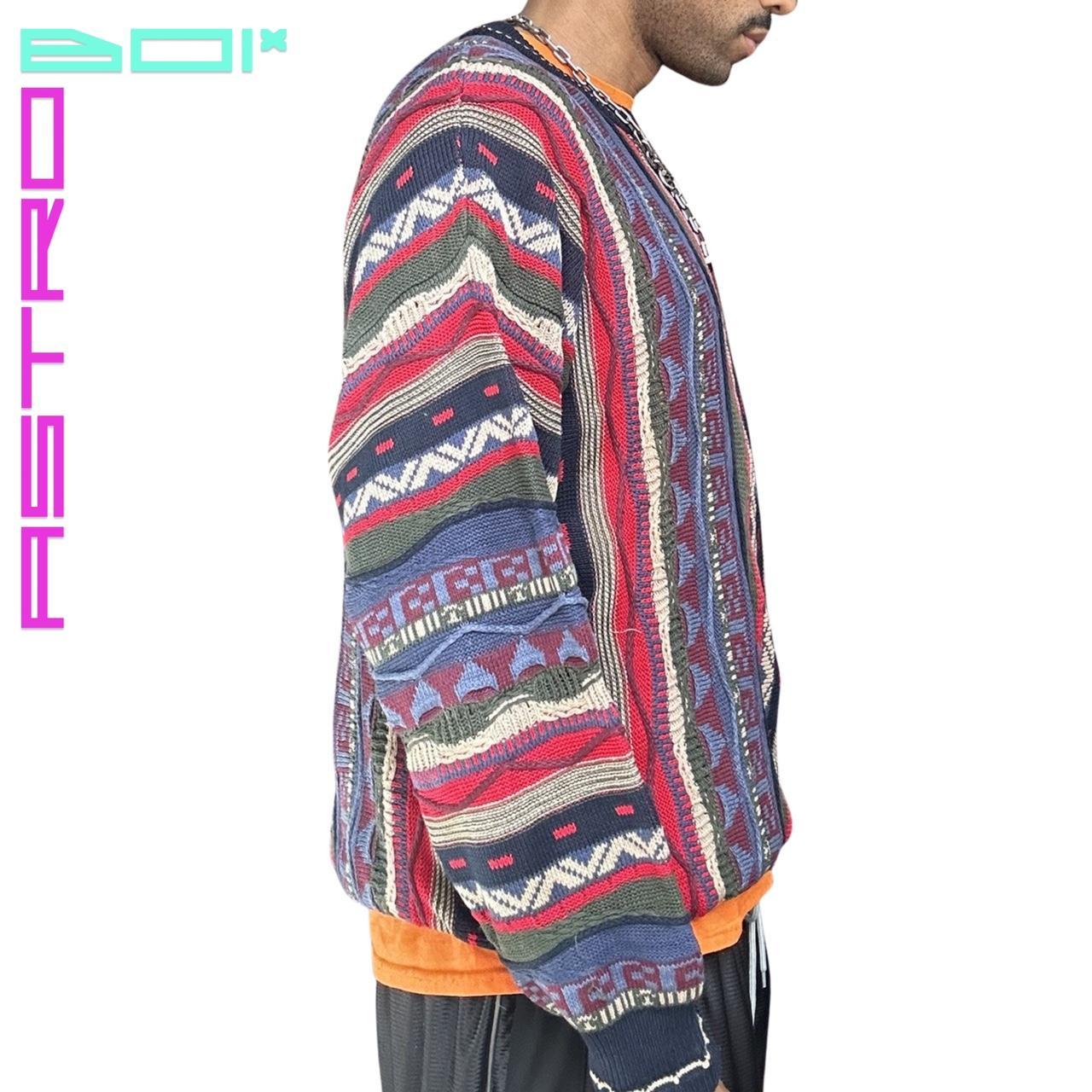 Vintage Cotton Traders Men's Blue/Red Eclectic Coogi Patterned Sweater - Large