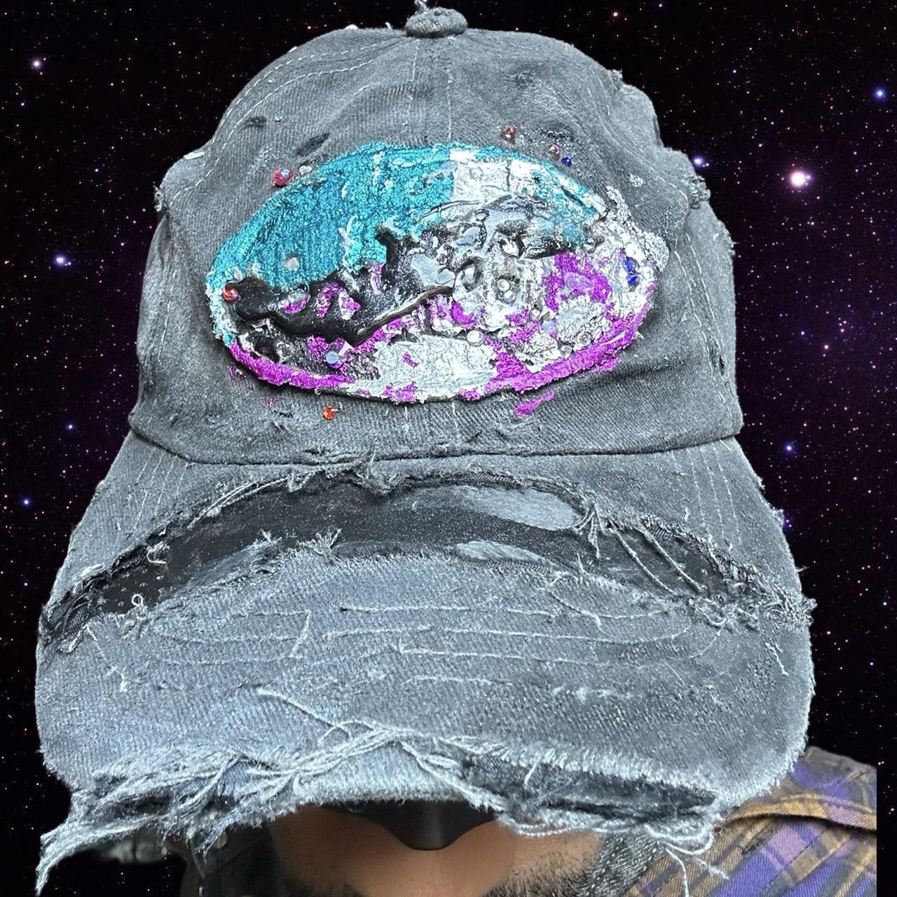 ASTROBOI* 'Technicolor' Black Distressed Rhinestone Hat, front close