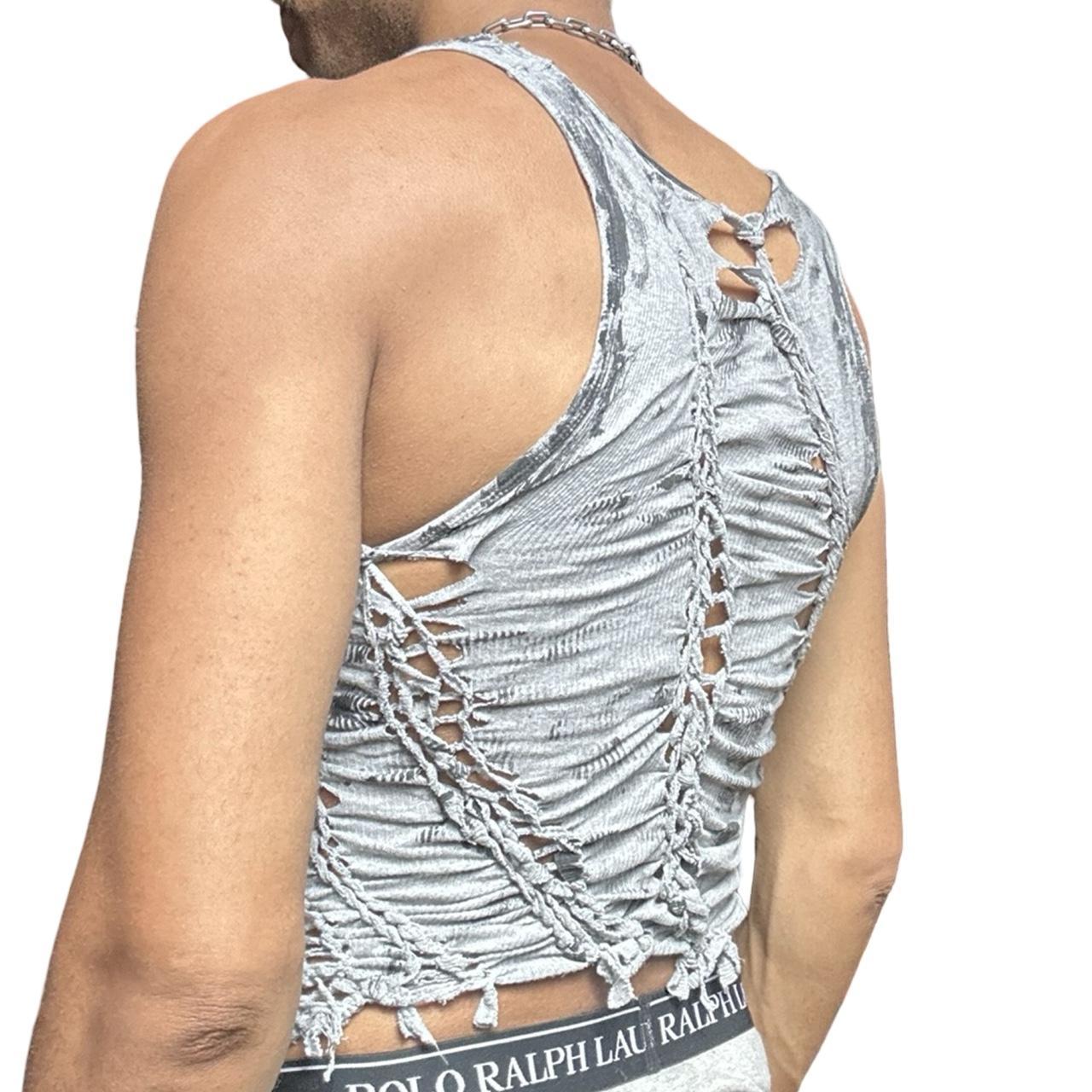 ASTROBOI* 'Hybrid' Gray and Black Painted Twist Braided Tank Top - back left