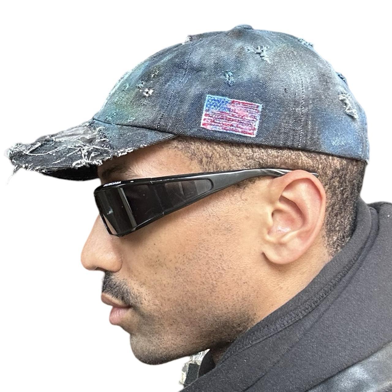 ASTROBOI* NYC Distressed & Deconstructed Black Denim Resin Hat, left