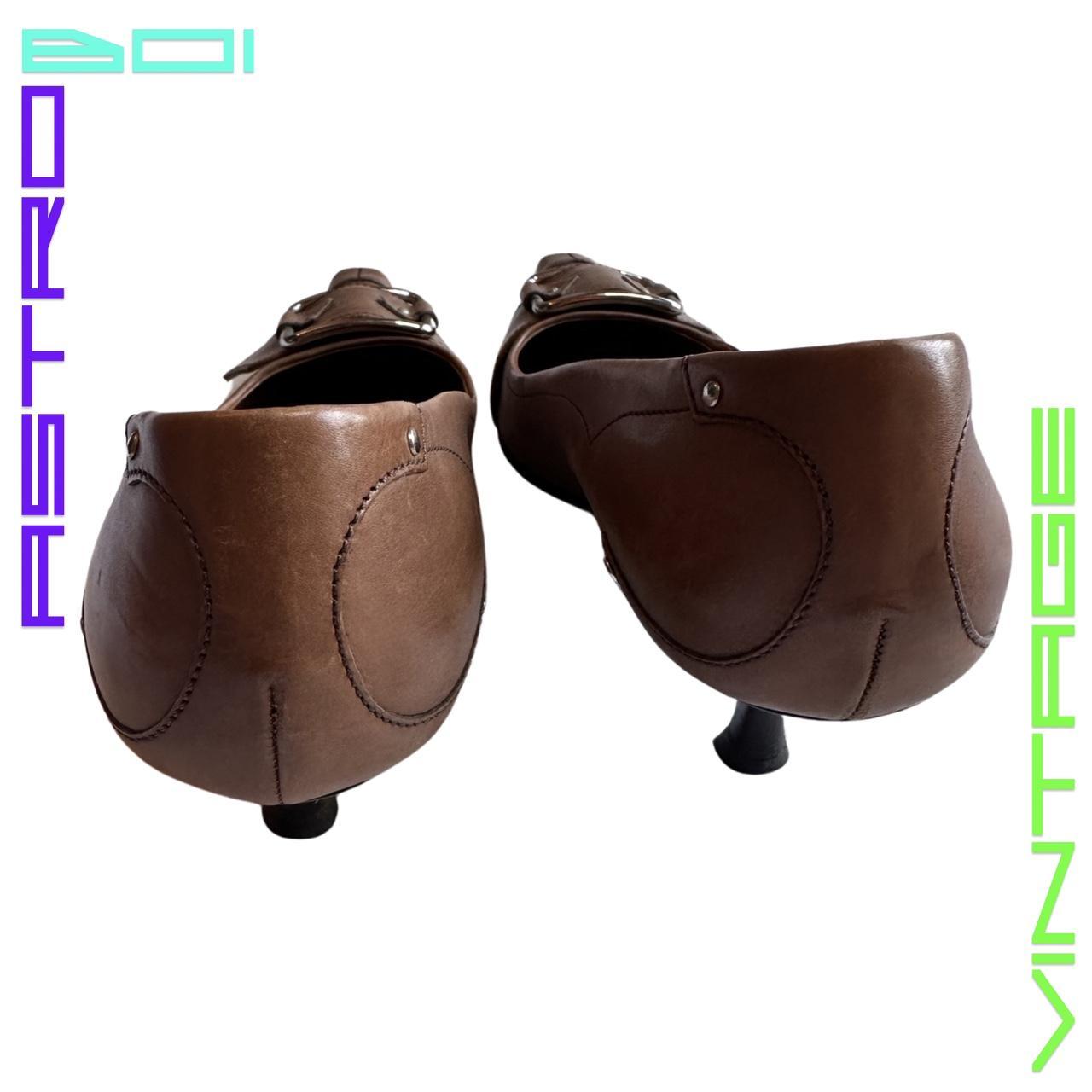 VINTAGE PRADA SQUARE BUCKLE LEATHER HEELS _ BROWN _ 38.5