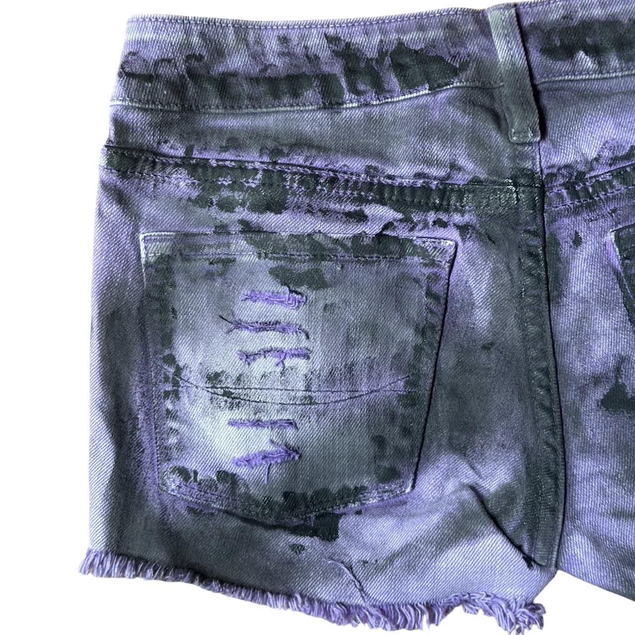 ASTROBOI* Women's Purple & Black Y2K Grunge Denim Shorts – flat left