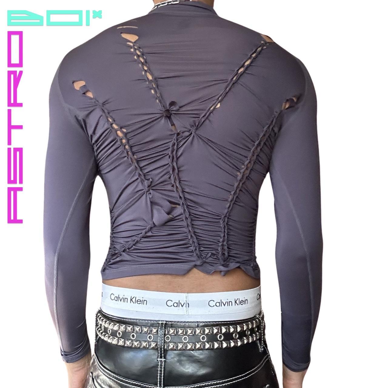 ASTROBOI* CUSTOMIZED GREY BRAIDED LYCRA MOCK NECK TOP