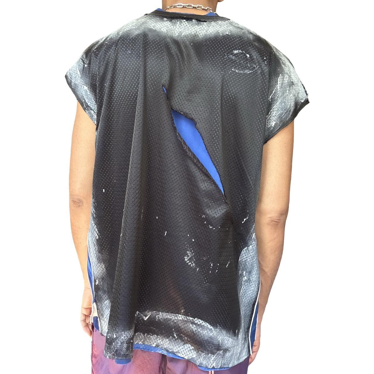 Starter Black & Blue Ripped Mesh Tank Top - back