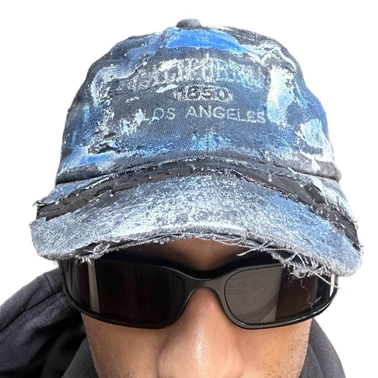 ASTROBOI* 'Cali' Black & Blue Painted Rhinestone Resin Distressed Hat - front