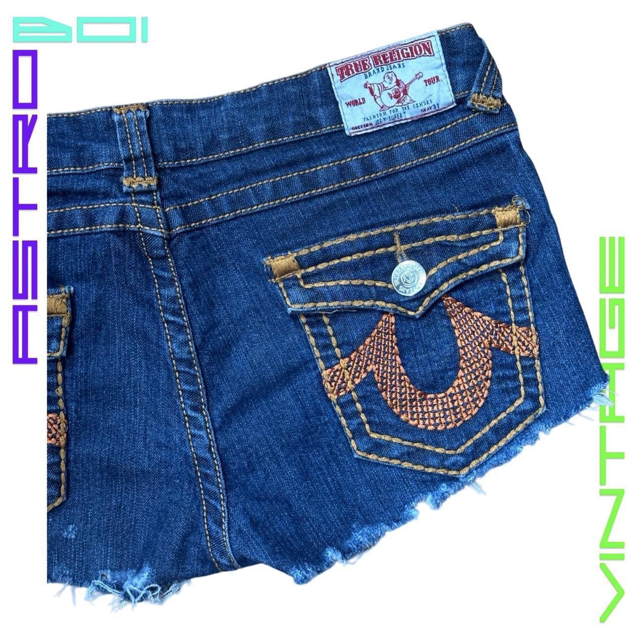 Vintage True Religion Y2K Blue Faded Denim Shorts - flat lay