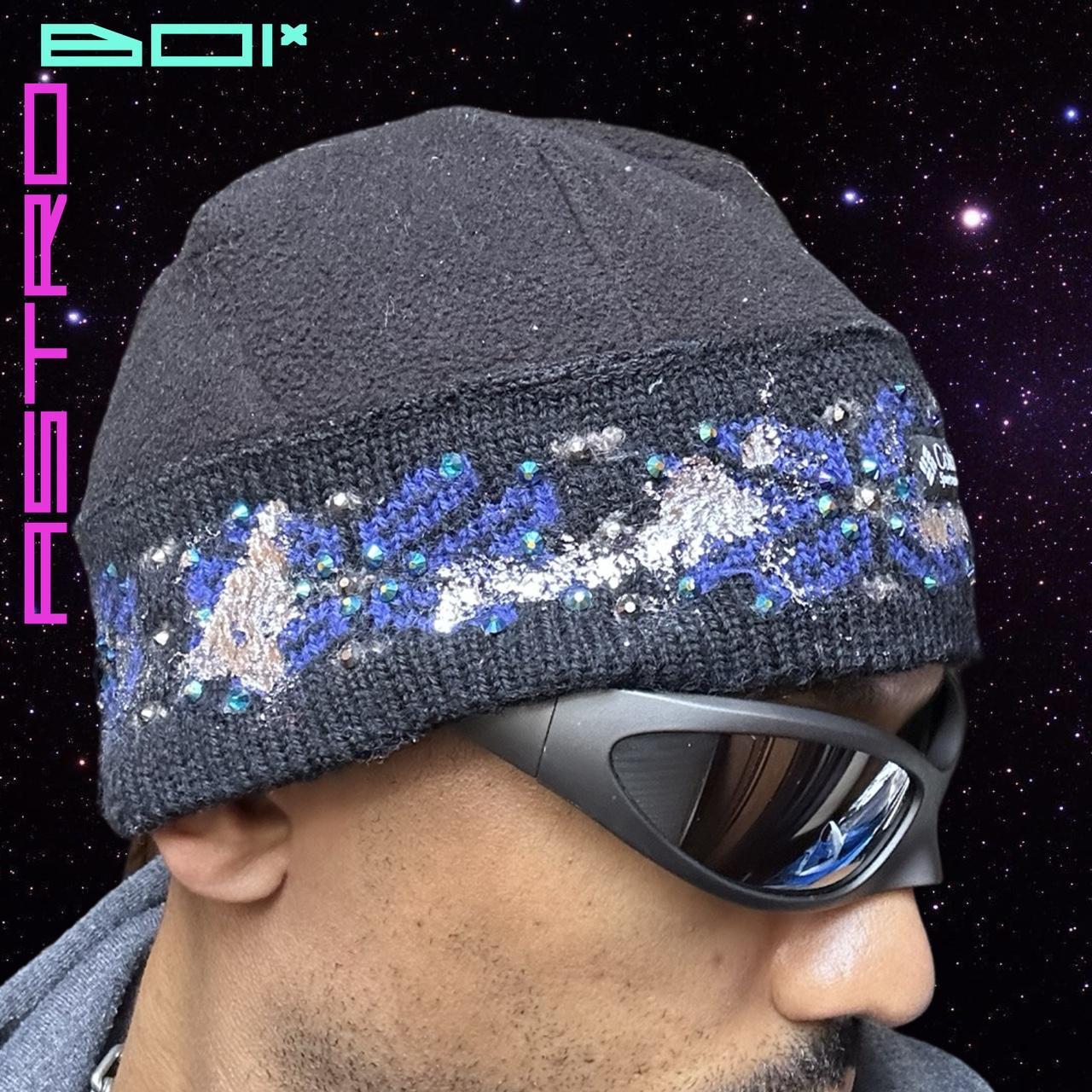 ASTROBOI* CUSTOM COLUMBIA SPORTSWEAR BLACK FLEECE FAIR ISLE RHINESTONE BEANIE