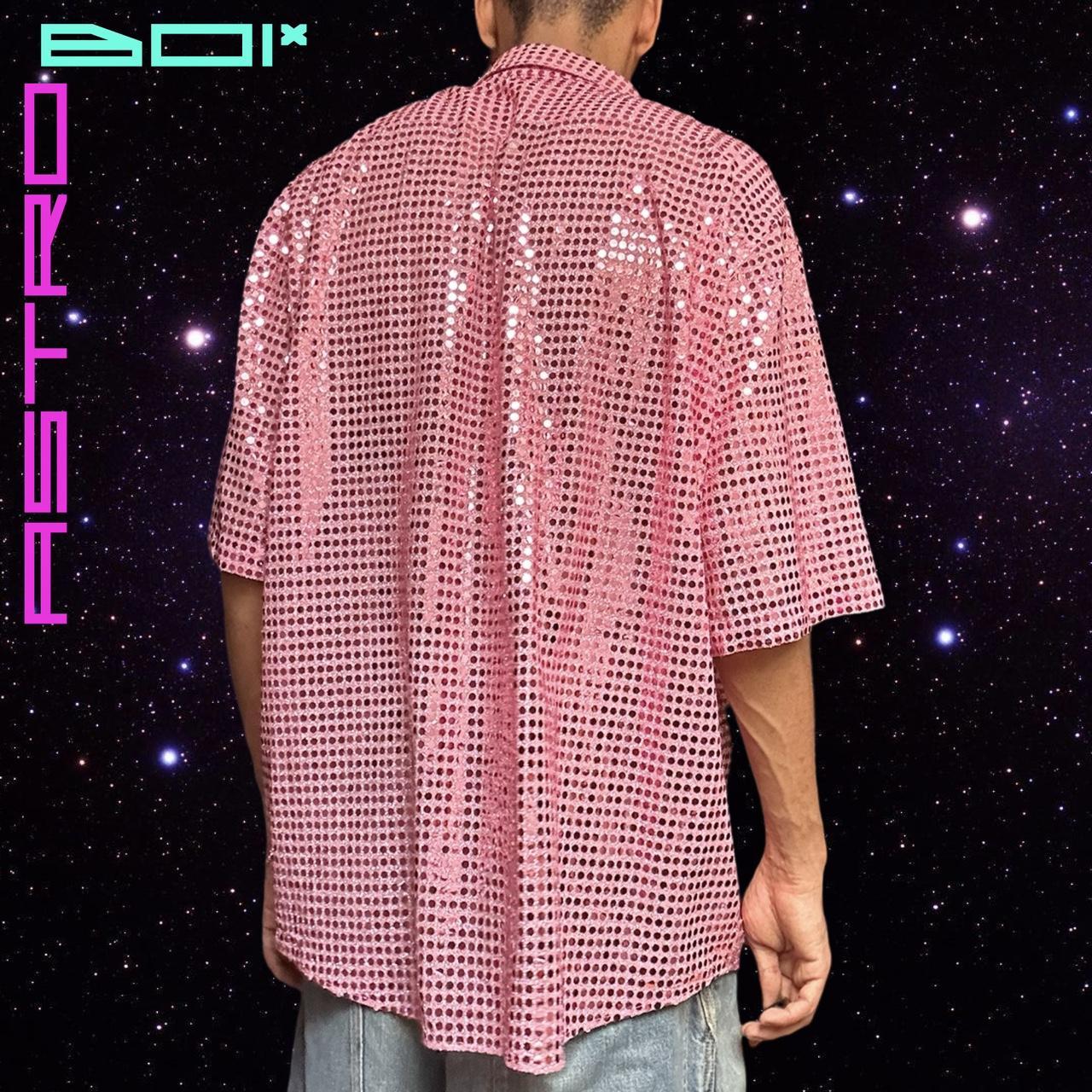 ACNE PINK SHORT SLEEVE BUTTON UP SEQUIN SHIRT _ SIZE 52