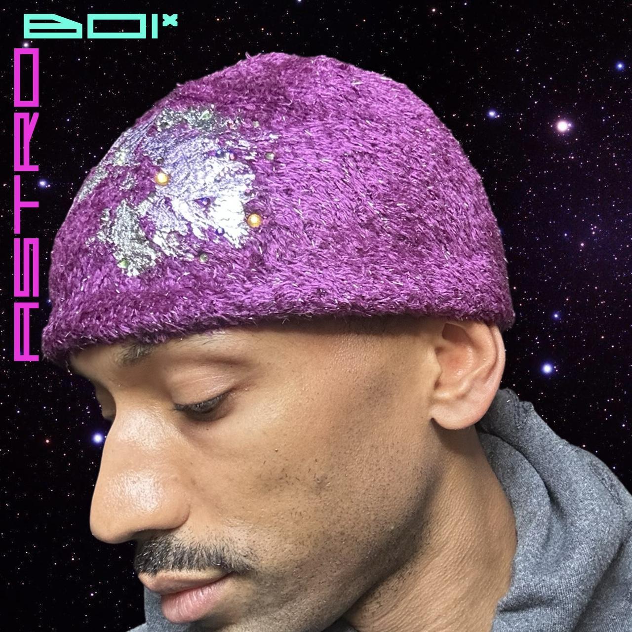 ASTROBOI* 'Candy Shop' Purple Metallic Rhinestone Winter Beanie