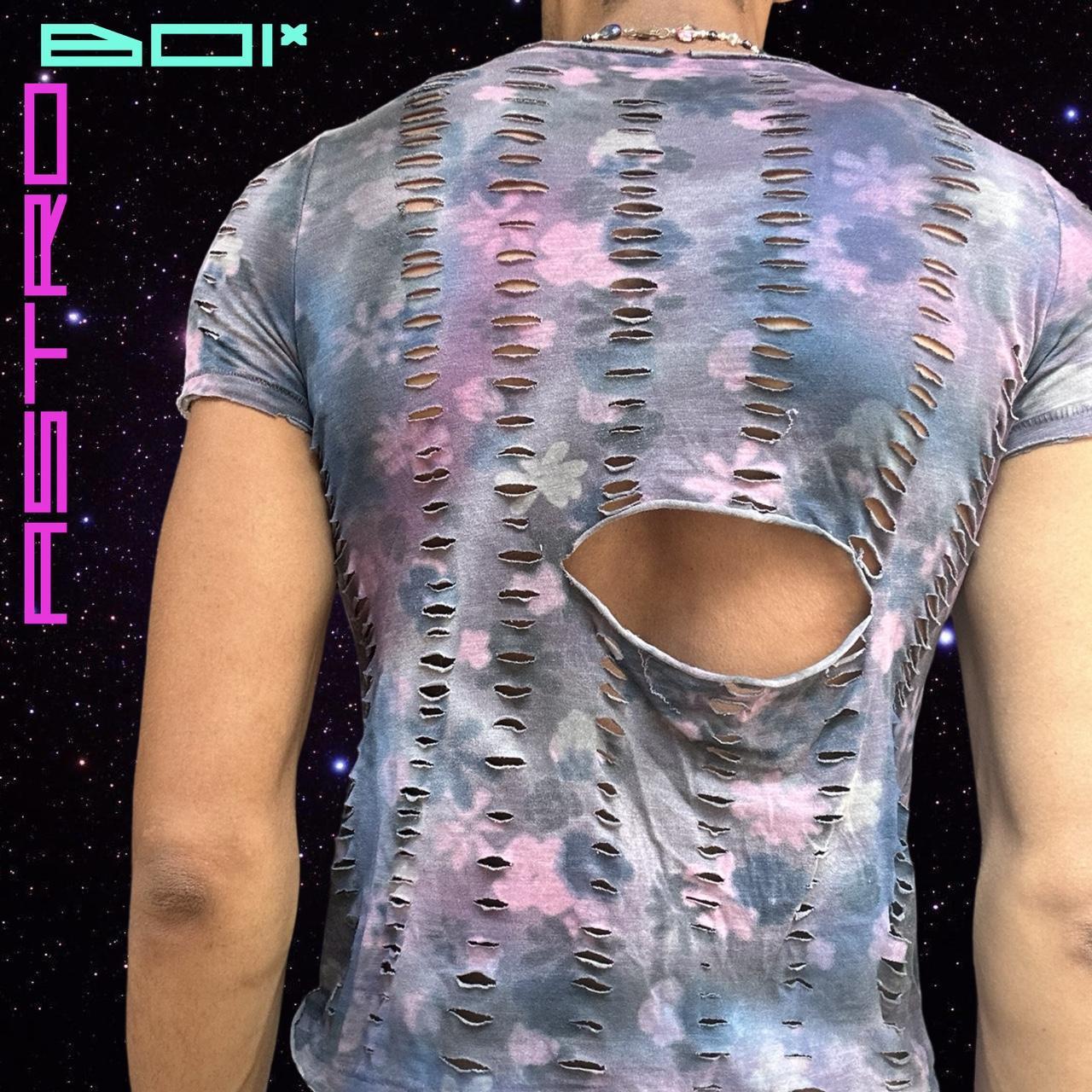 ASTROBOI* GREY PASTEL FLORAL PASTEL CUT OUT T-SHIRT _ XS