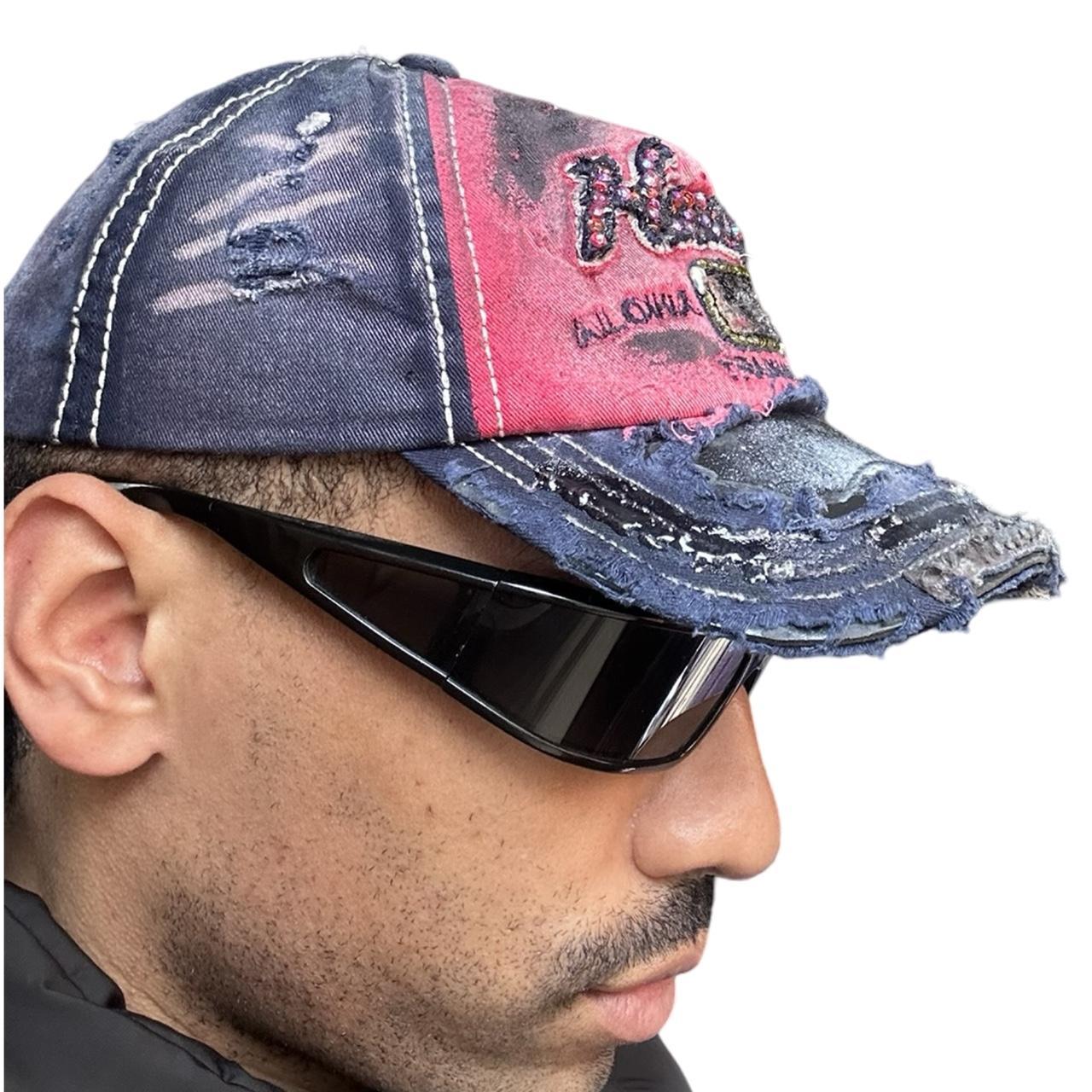 ASTROBOI* 'Hawaii' Y2K Red/Blue Rhinestone Hat, right