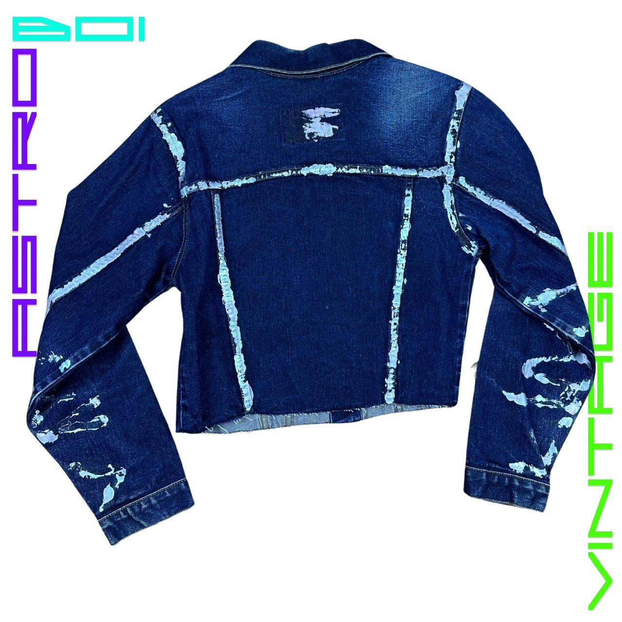 ASTROBOI* CROPPED DENIM JACKET WITH IRIDESCENT PIPING _ MEDIUM