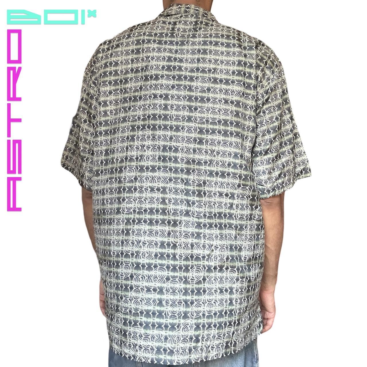 VINTAGE FIRETHORN GREEN SILK SWIRLS GRAPHIC BUTTON UP SHIRT_ XL