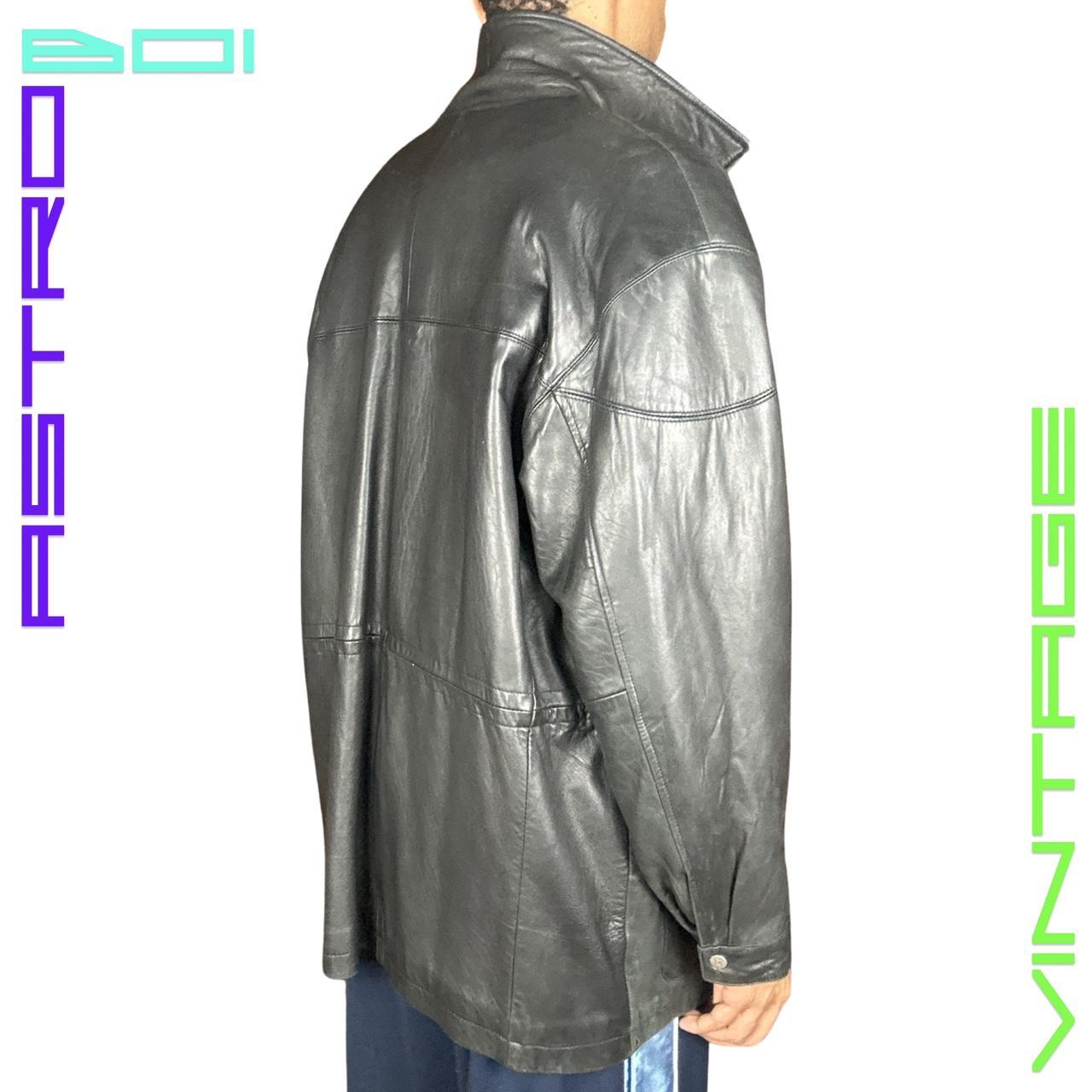 VINTAGE PHILIPPE MONET BLACK LEATHER COAT_ LARGE