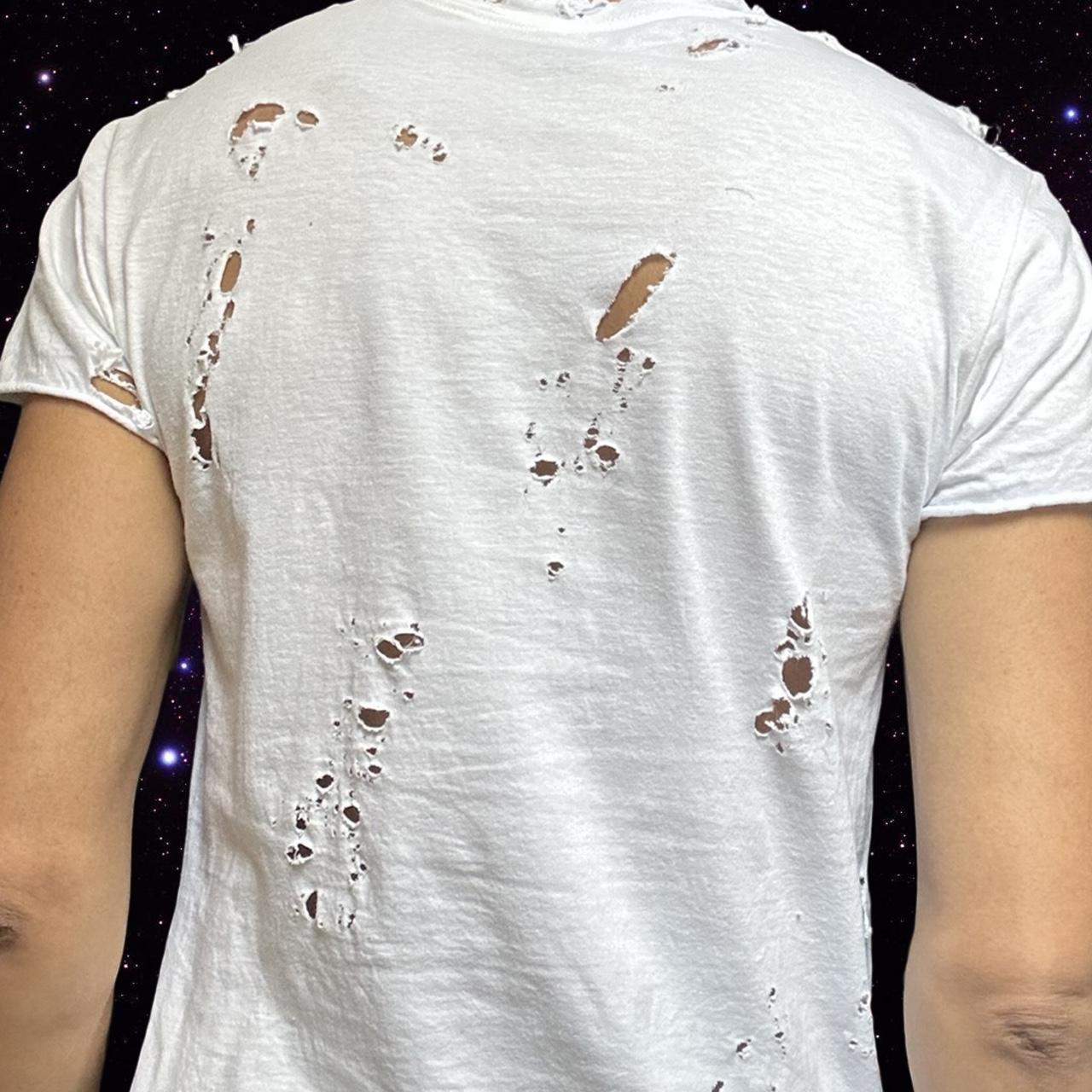 ASTROBOI* x Gildan Perfect White Ripped Grunge T-shirt - back detail