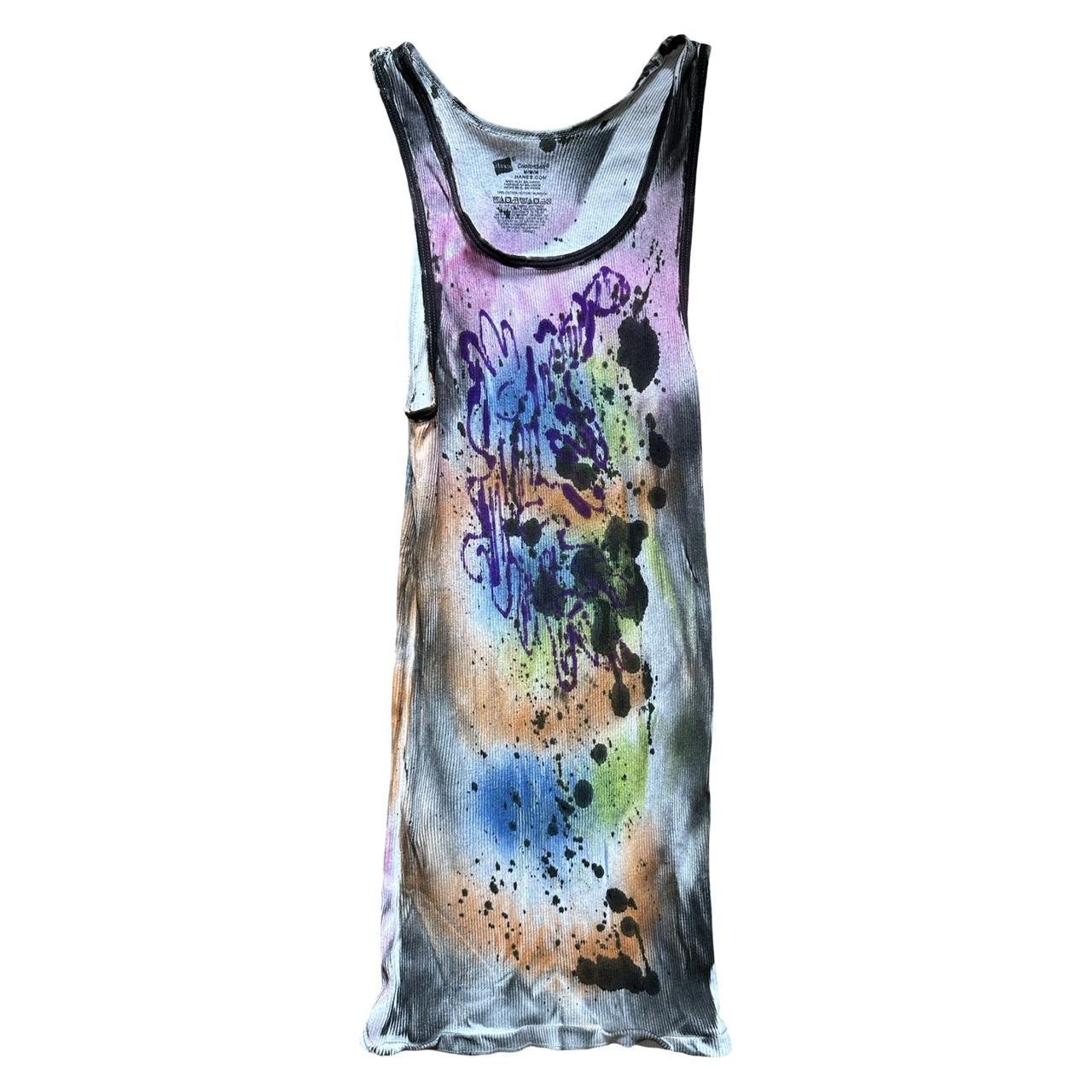 ASTROBOI* x Hanes 'Spectrum' White Graphic Print Multicolored Graffiti Tank Top - flat front