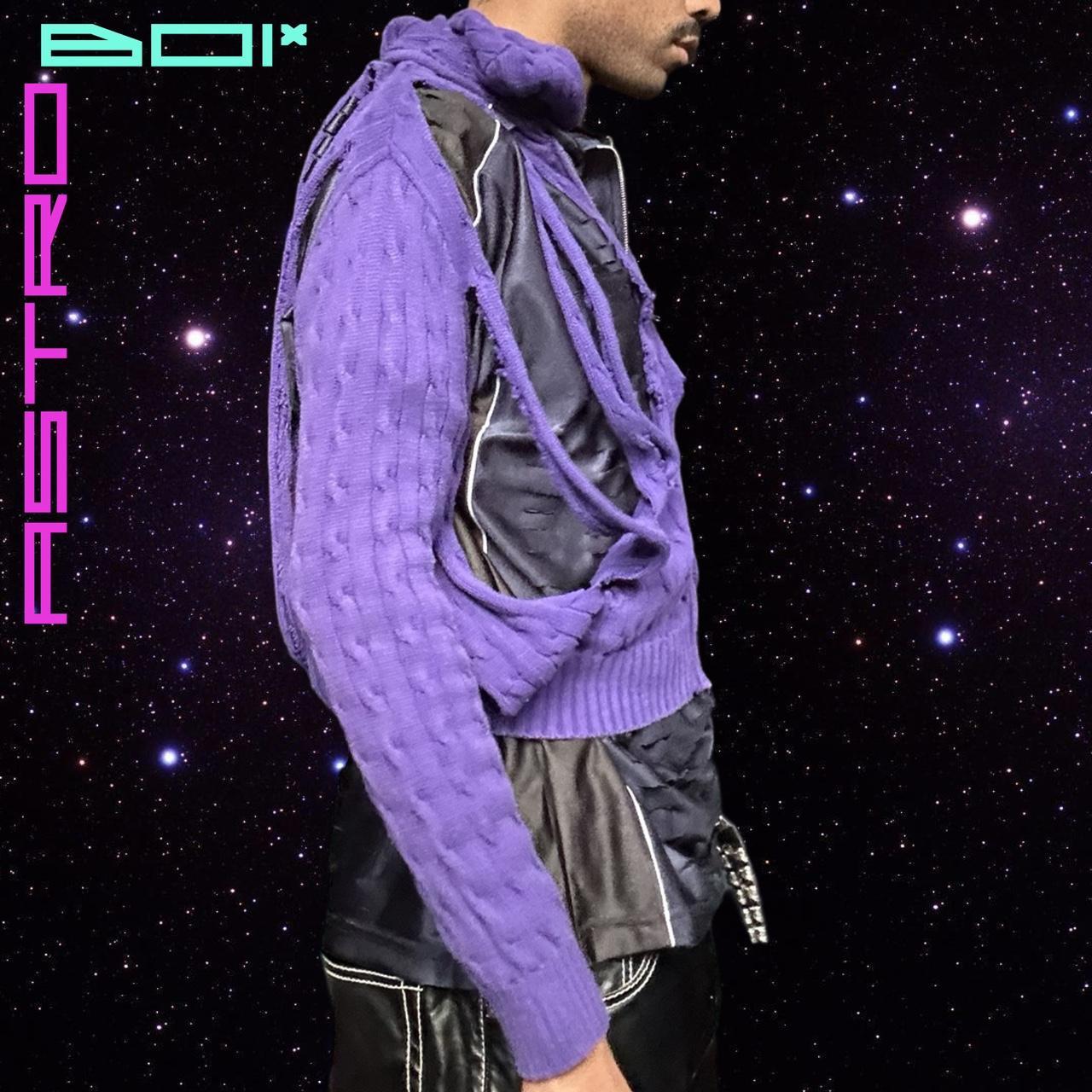 ASTROBOI* Ralph Lauren Purple Cut Out Cable Knit Zip up Sweater - Large