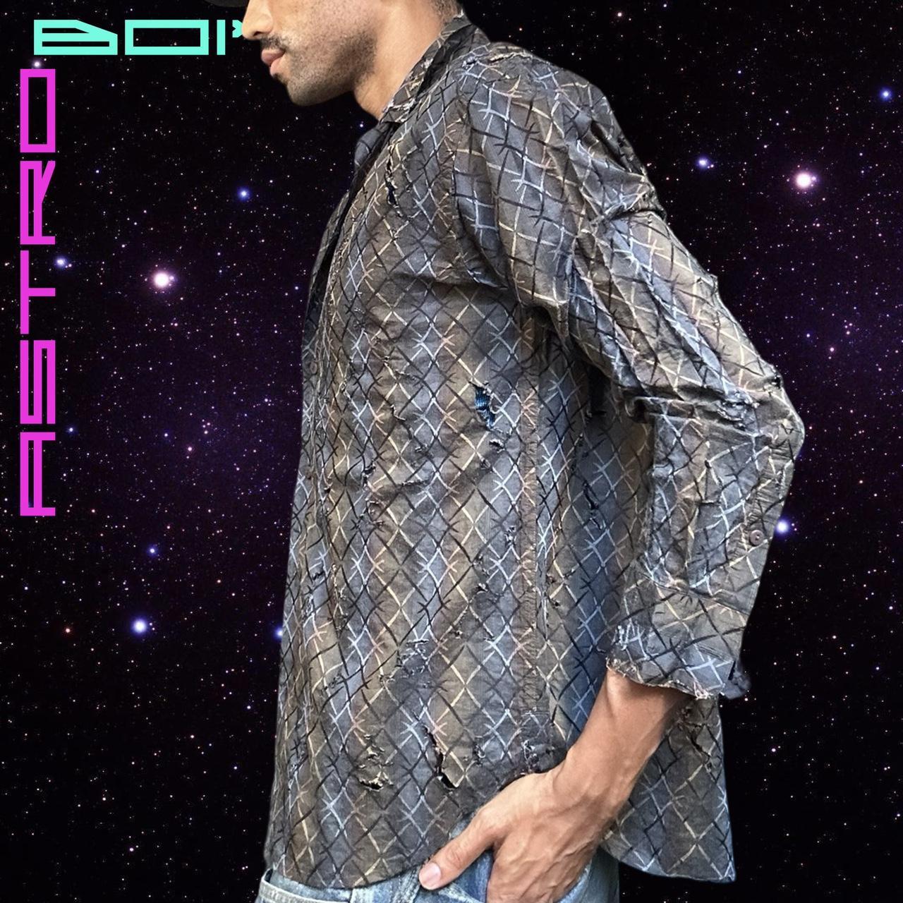 ASTROBOI* BROWN OMBRE BARBED WIRED BUTTON UP SHIRT _ LARGE