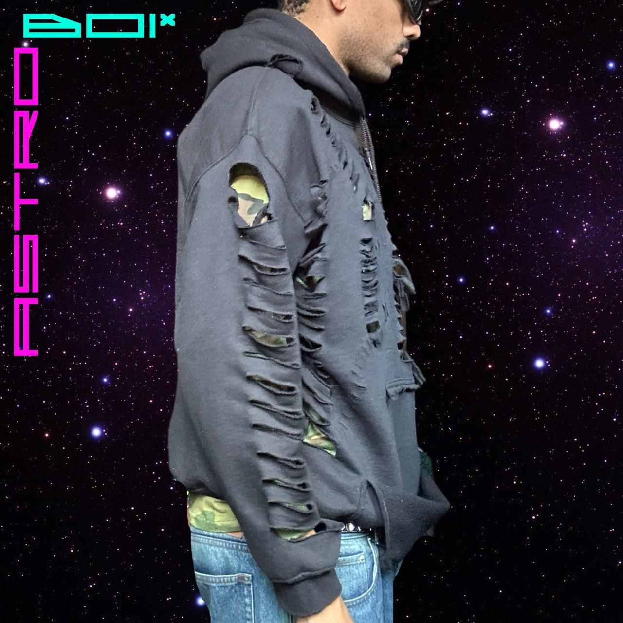 ASTROBOI* Black Trap Grunge Ripped Oversized Hoodie - XL