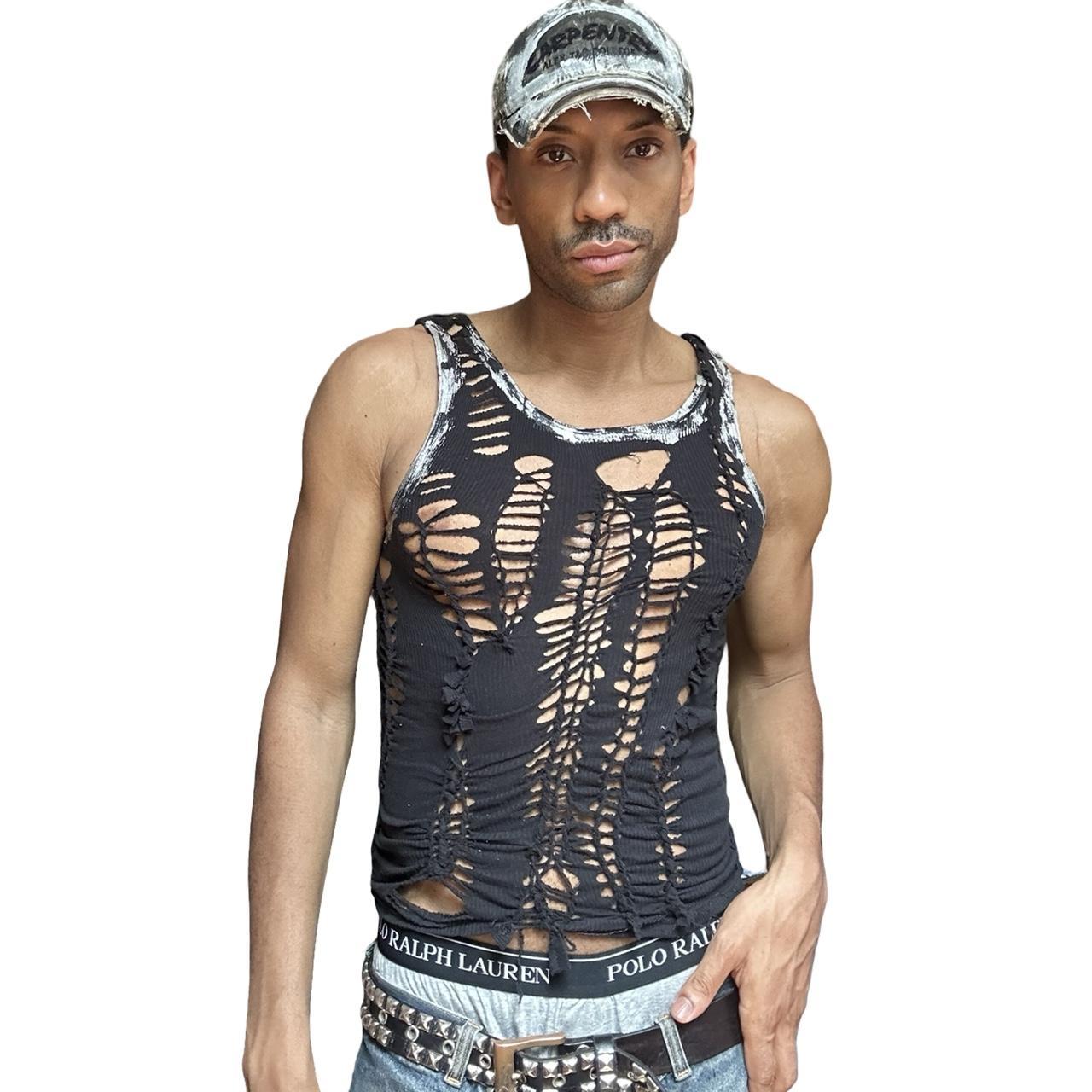 ASTROBOI* 'Zinc' Silver Foiled Black Braided Twist Tank Top – overview