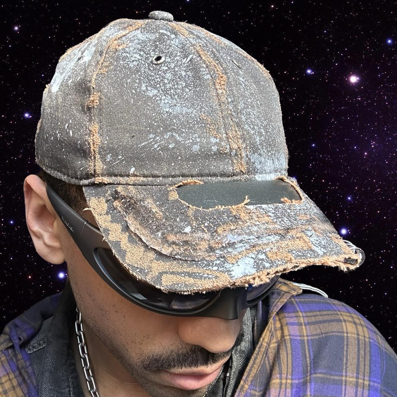 ASTROBOI* Paint Splatter & Pierced Brown Leather Resin Hat , front right