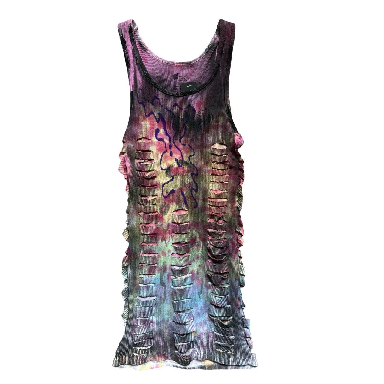 ASTROBOI* x Hanes 'Skies' Pink/Blue Tie Dye Print Tank Top - flat front