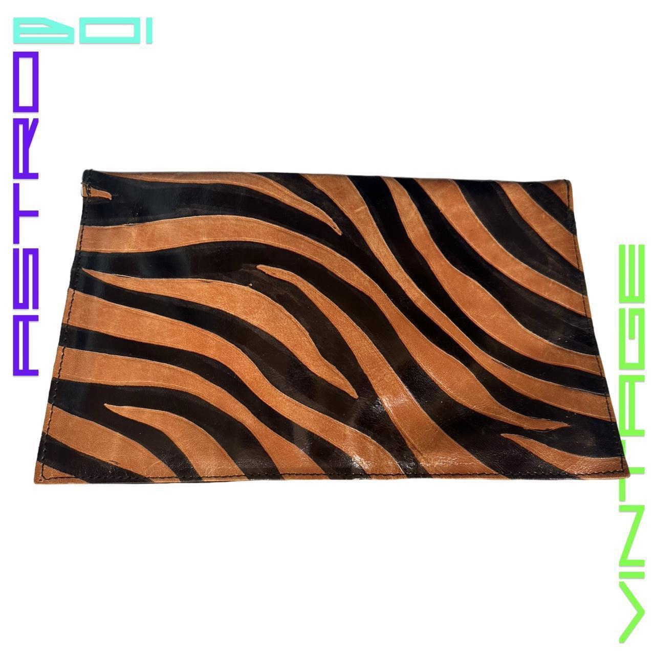 VINTAGE BROWN/BLACK ZEBRA ANIMAL PRINT LEATHER ENVELOPE CLUTCH