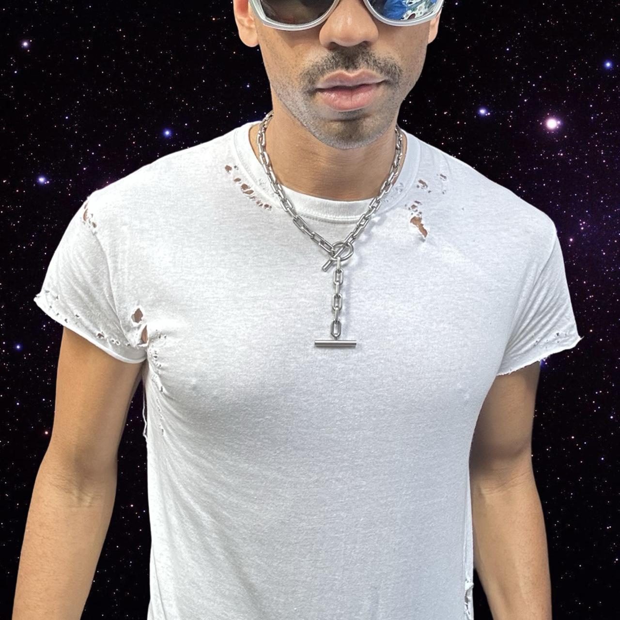 ASTROBOI* x Hanes Perfect White Ripped Grunge T-shirt - front close up