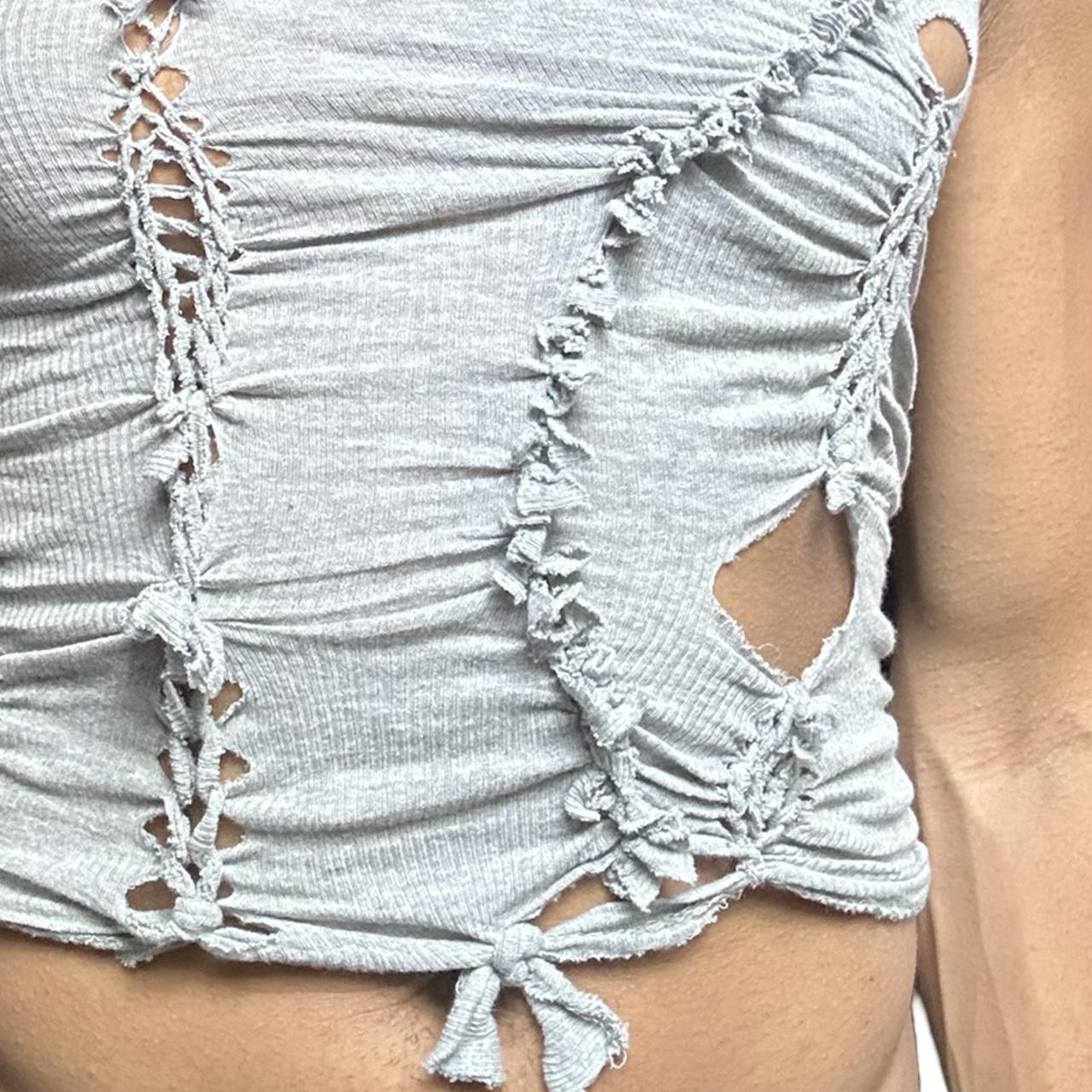 ASTROBOI* 'Ambiguous' Gray Braided Twist Tank Top - front detail