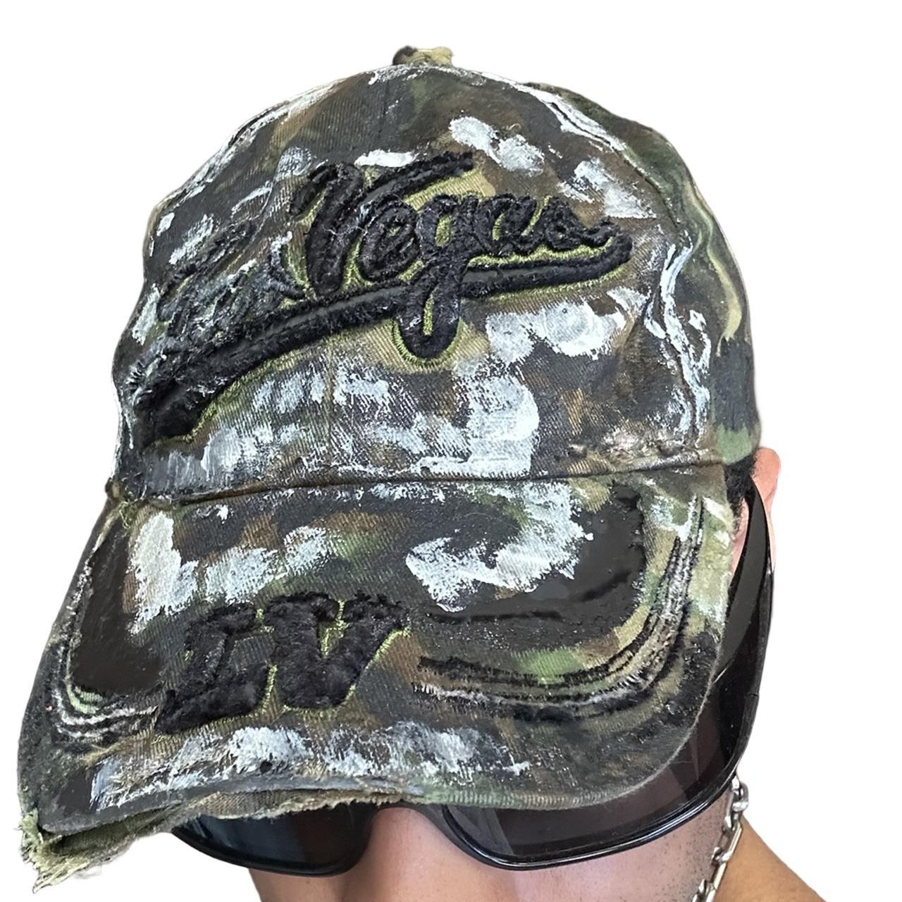 ASTROBOI* Las Vegas Green Distressed Camouflage Painted Hat - front 3