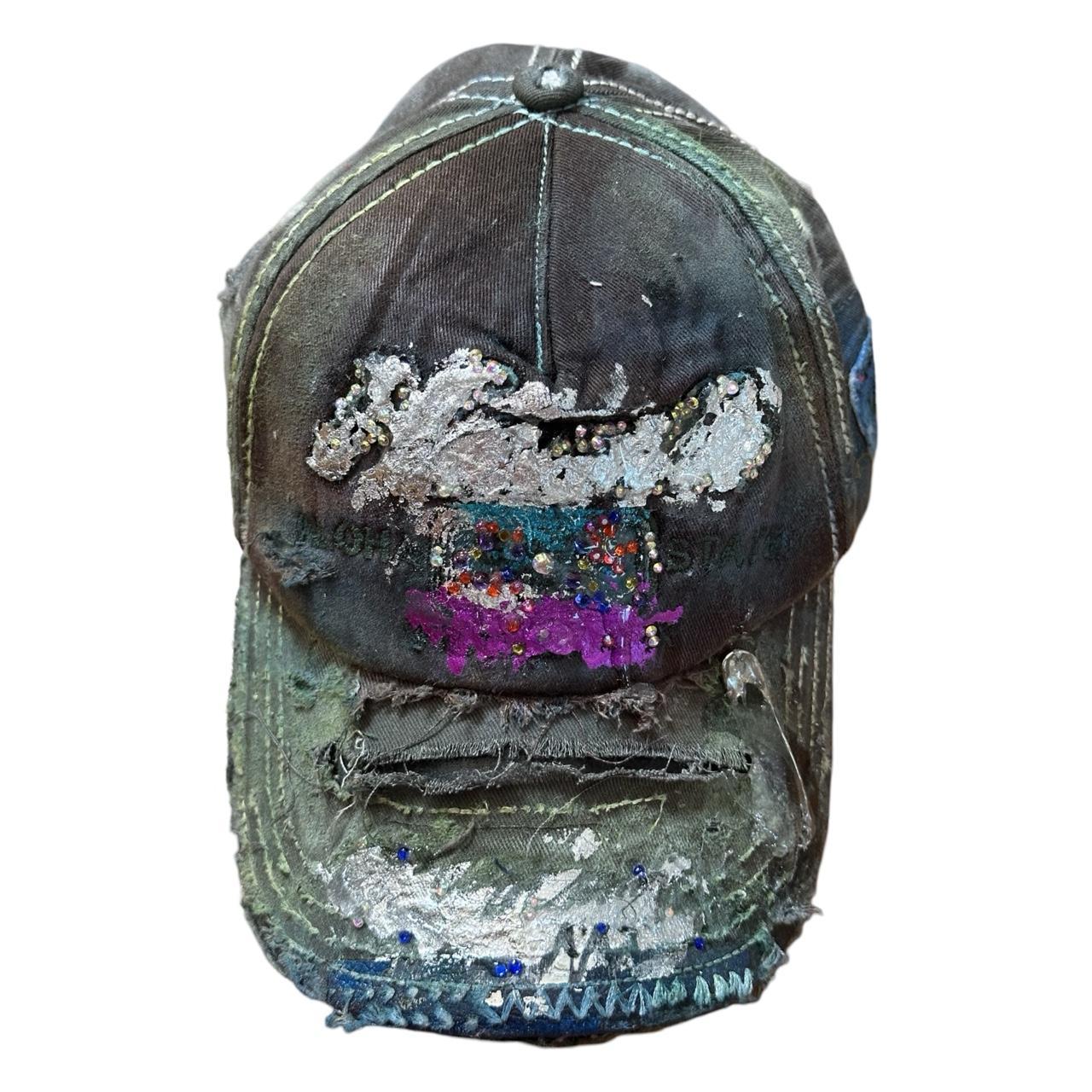 ASTROBOI* 'Hibiscus' Y2K Hawaii Distressed Rhinestone Hat, flat front