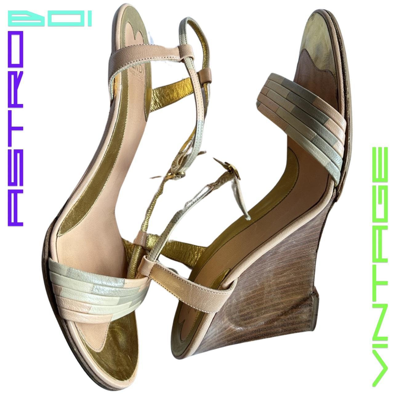 VINTAGE FENDI ART DECO WEDGES_ GOLD_ 38.5