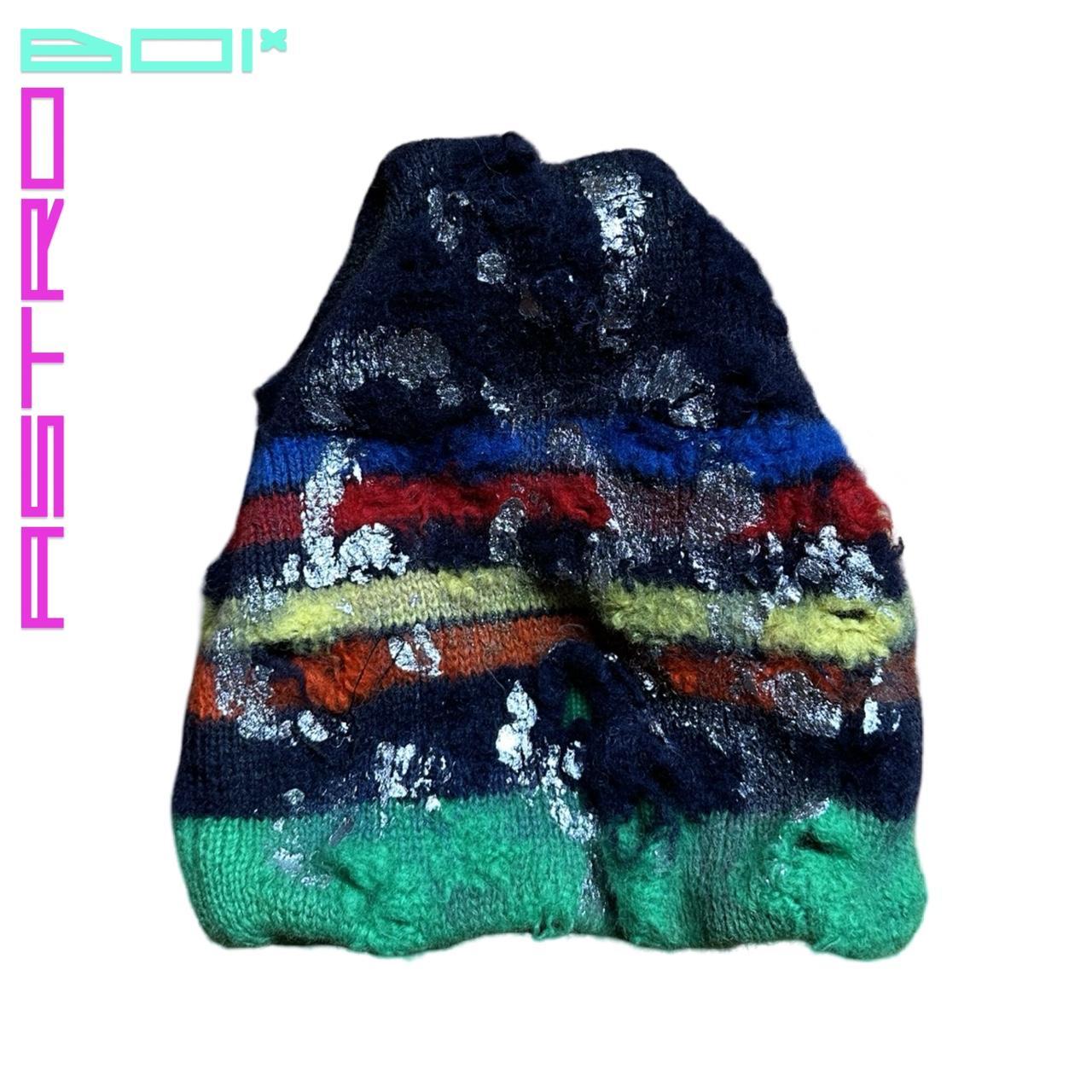 ASTROBOI* PRIMARY STRIPES BLUE METALLIC PAINT WOOL GRUNGE BEANIE