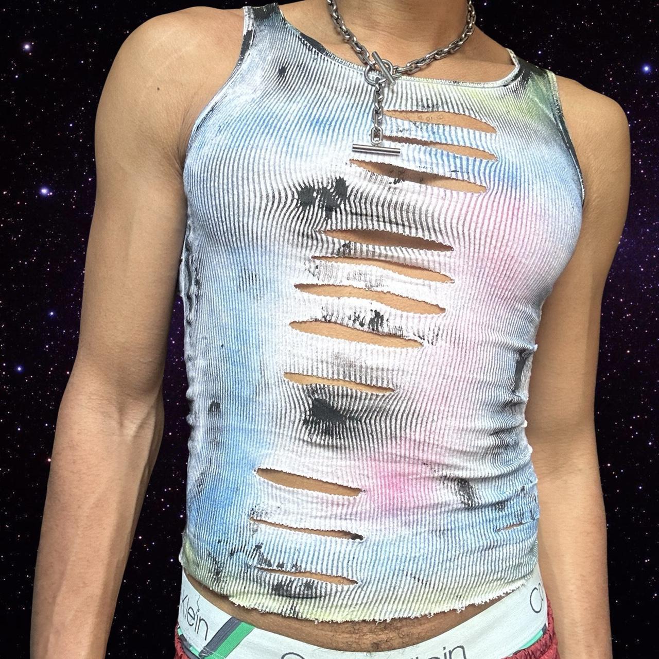 ASTROBOI* 'Super Nova' White Slashed Tank Top - front 2