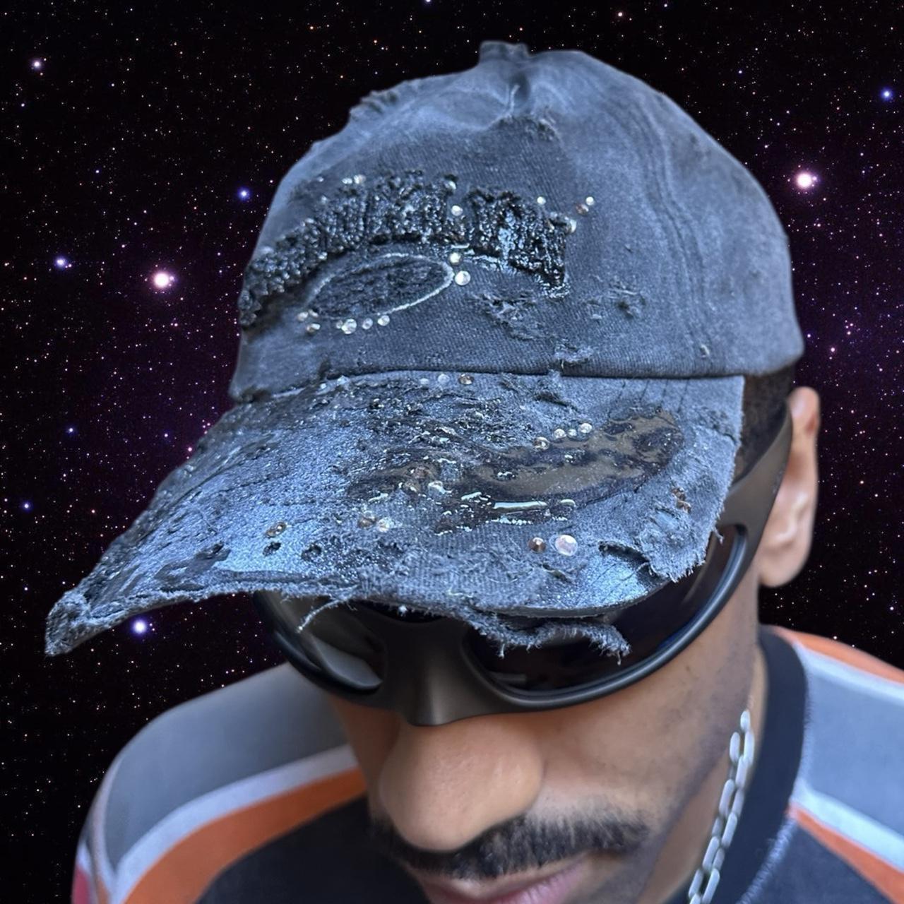 ASTROBOI* 'Alastair' Black Distressed Resin Rhinestone Hat