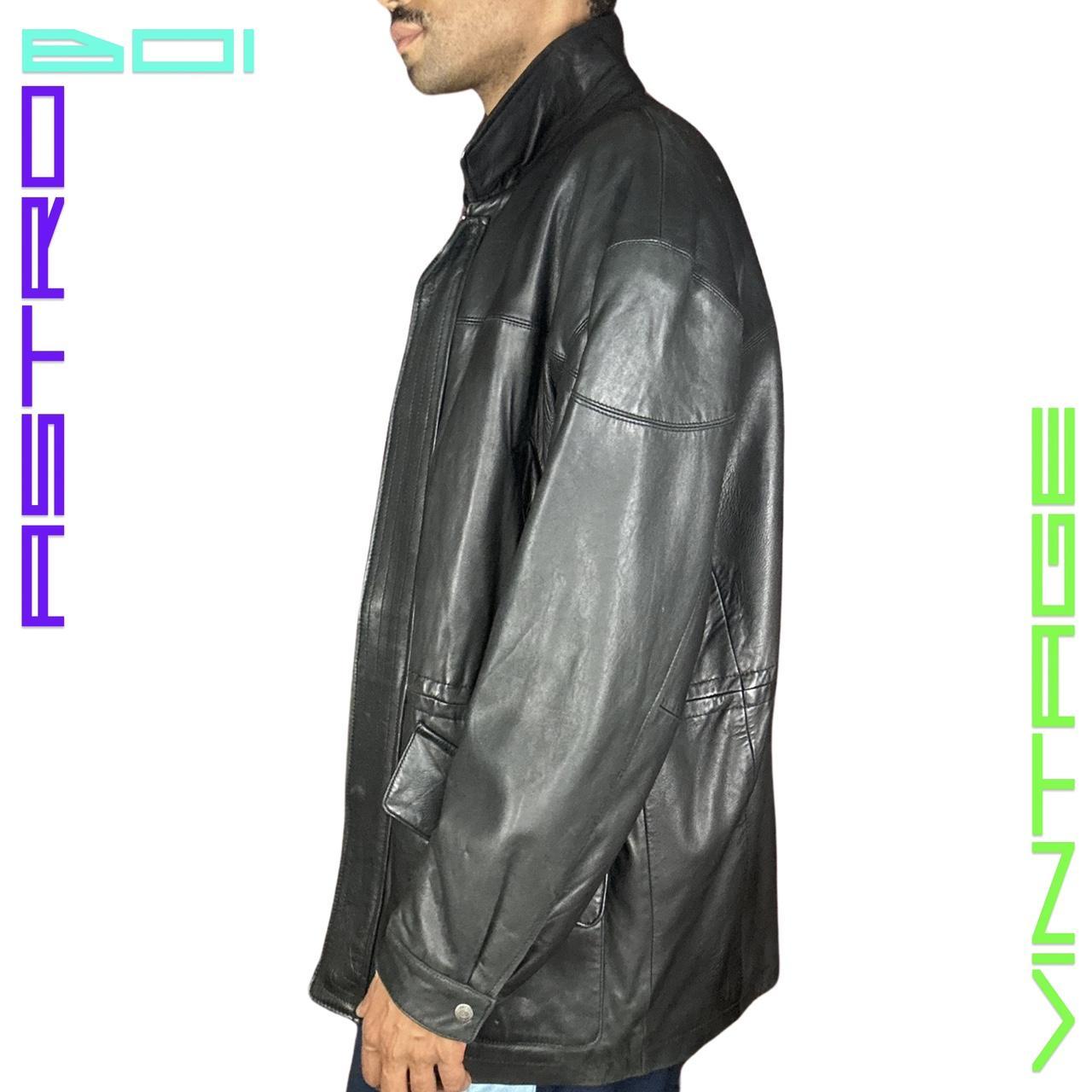 VINTAGE PHILIPPE MONET BLACK LEATHER COAT_ LARGE