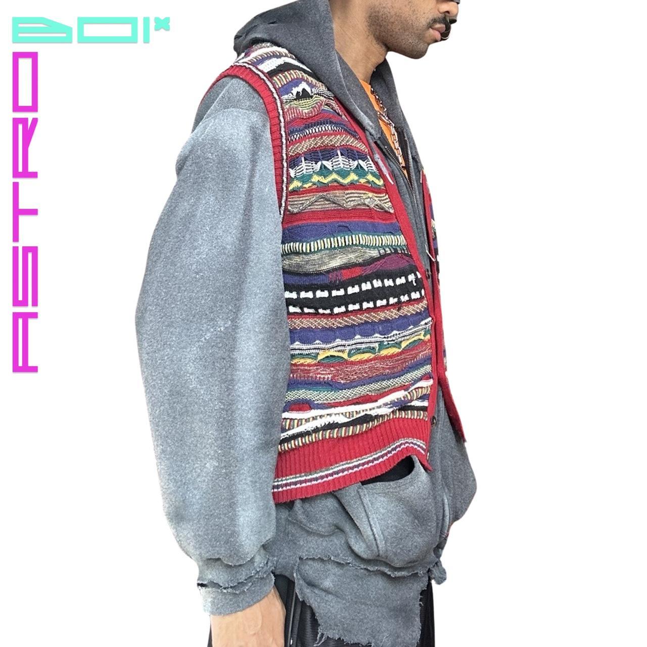 Vintage Florence Tricot Men's Red Coogi Patterned Funky Cardigan Sweater Vest - XL