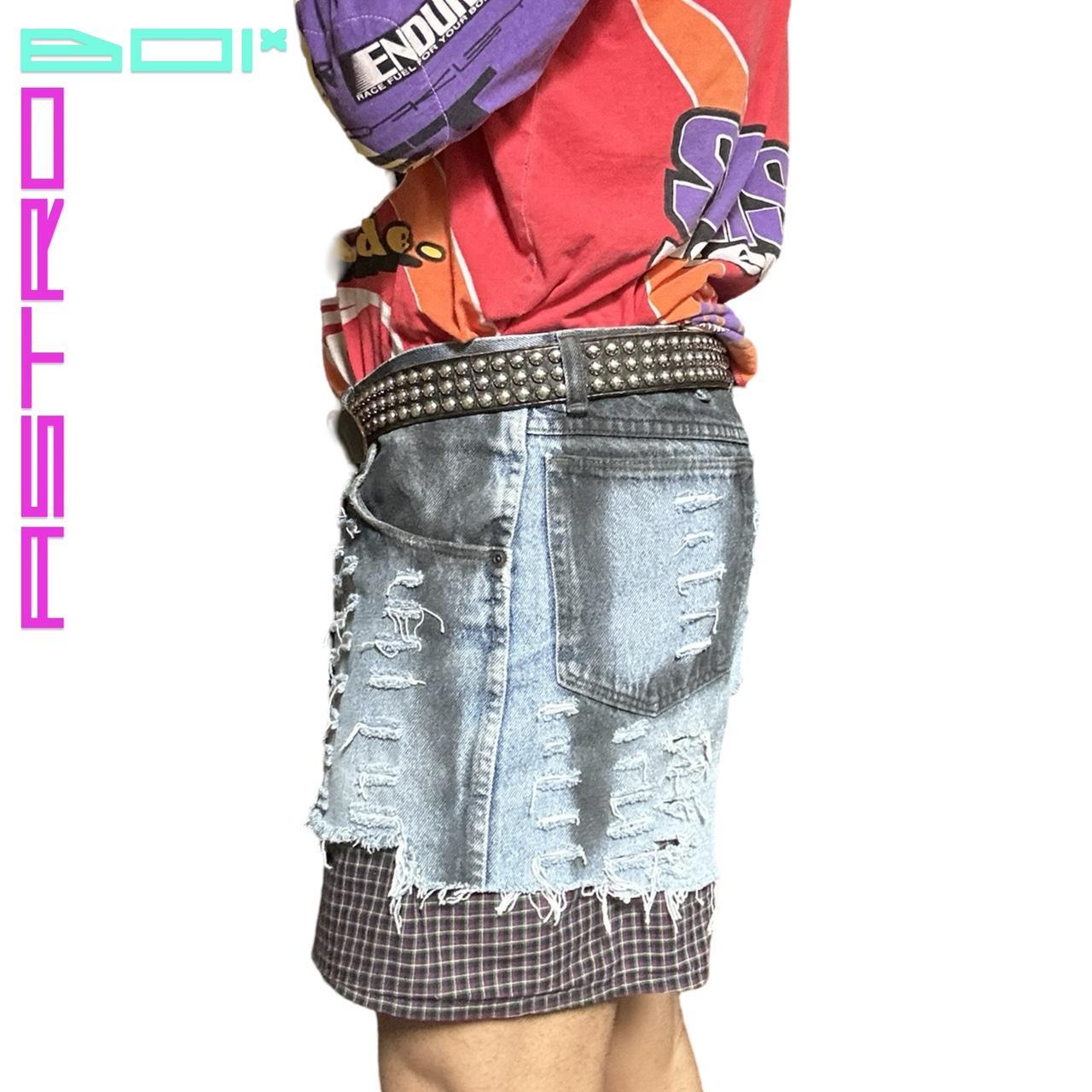 ASTROBOI* RIPPED CUT OFF BLACK & BLUE DENIM SHORTS _ 36"