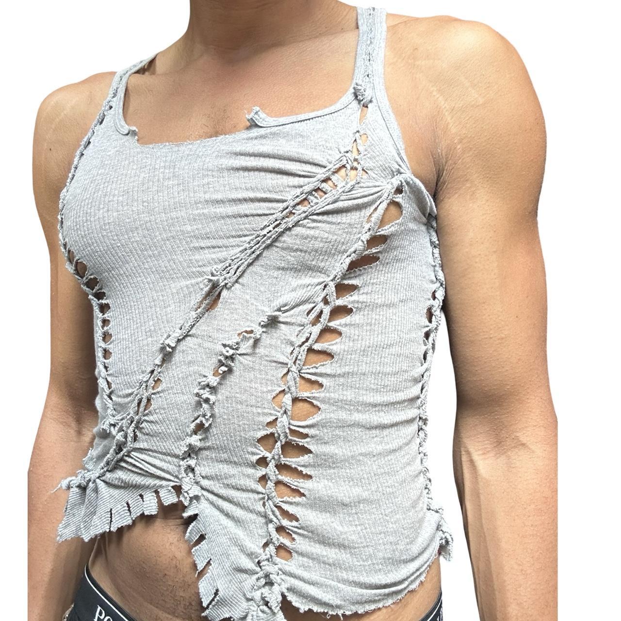 ASTROBOI* 'Fog' Gray Twist Braided Tank Top - front left