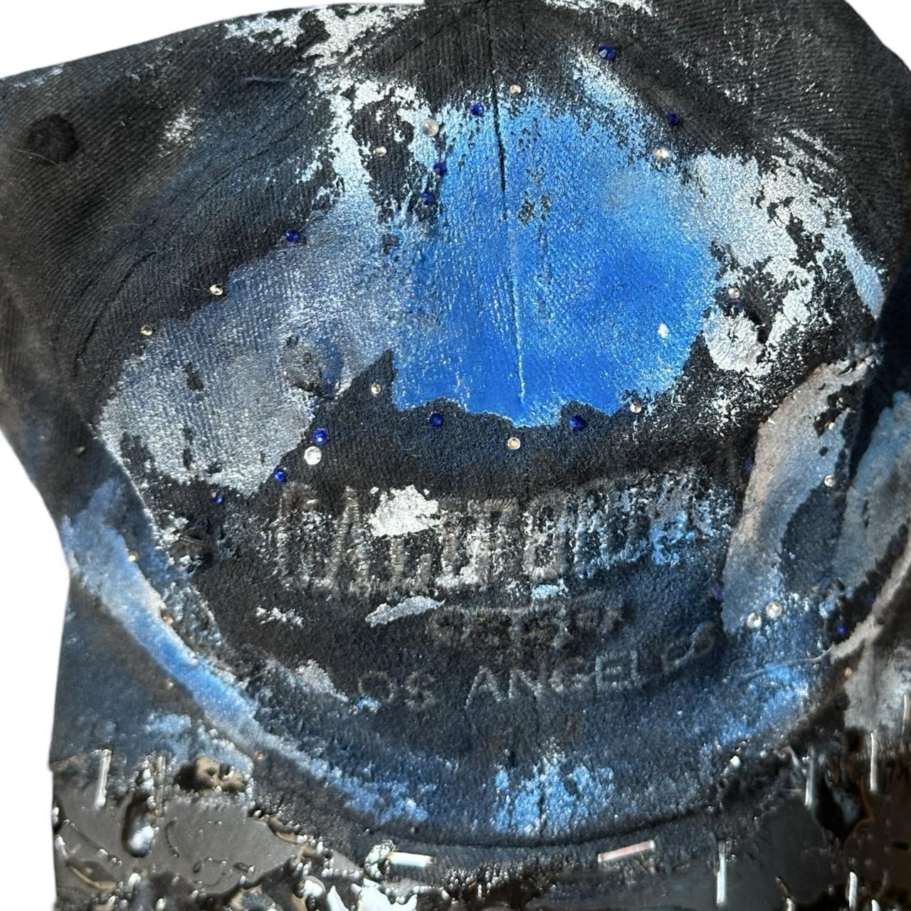 ASTROBOI* 'Cali' Black & Blue Painted Rhinestone Resin Distressed Hat - details