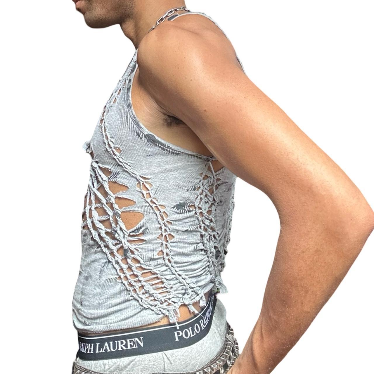 ASTROBOI* 'Hybrid' Gray and Black Painted Twist Braided Tank Top - left