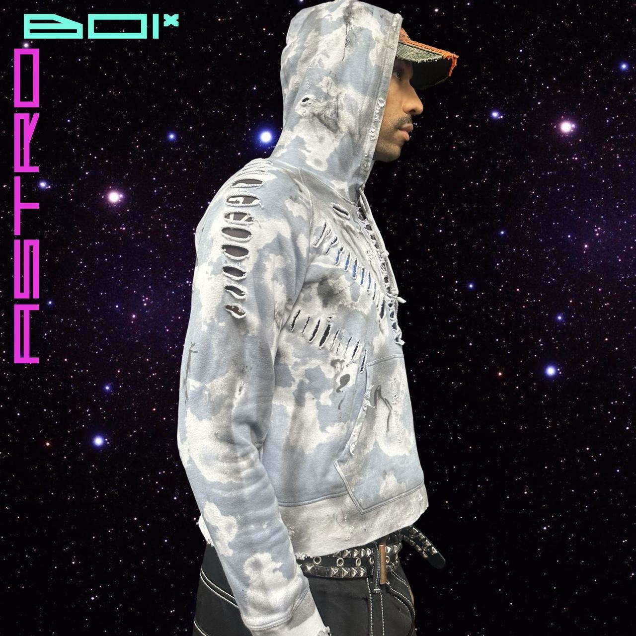 ASTROBOI* Champion 'Sky' Powder Blue / White Tie Dye Hoodie - XL