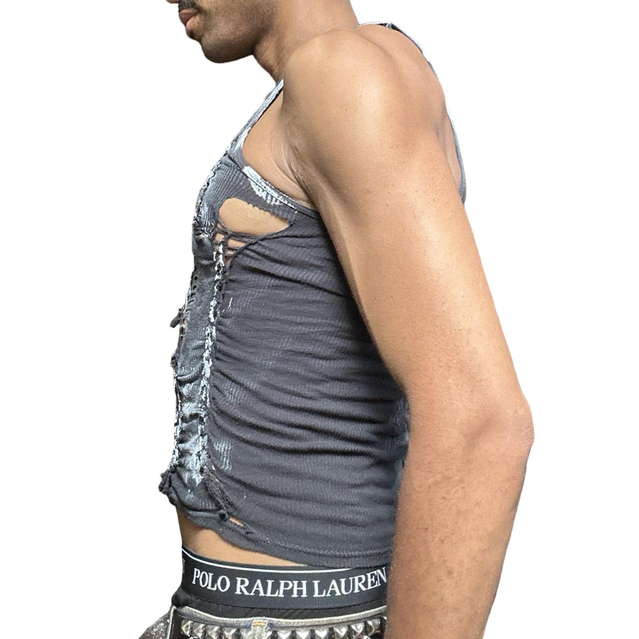 ASTROBOI* x Gildan 'White Out' Black & White Painted Twist Braided Tank Top - left