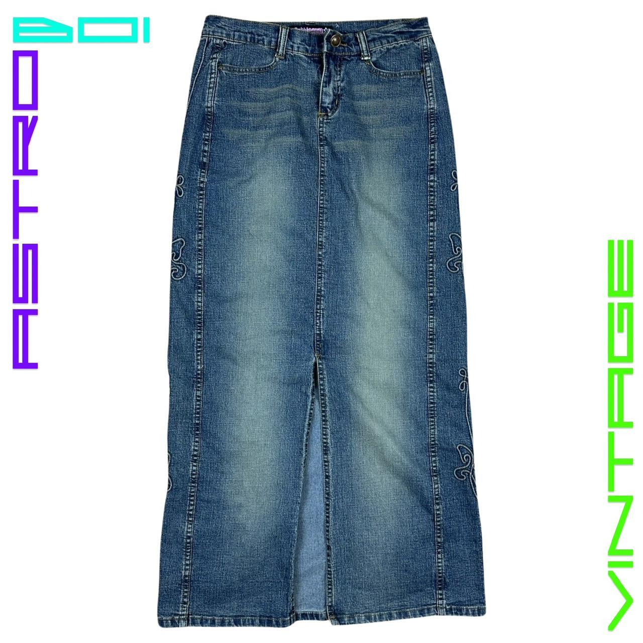 VINTAGE BUBBLE GUM FADED Y2K DENIM MAXI SKIRT