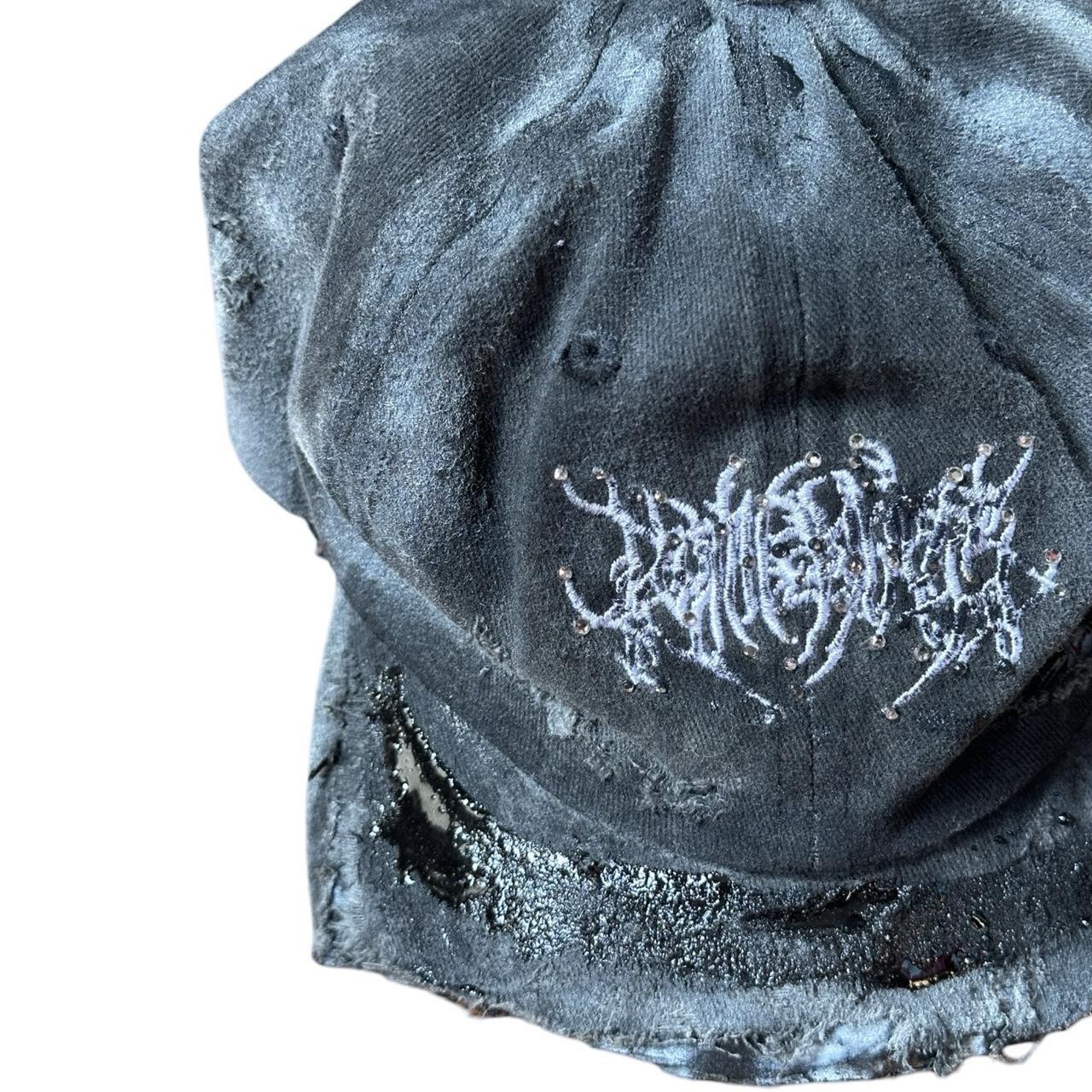 ASTROBOI* 'Chalk' Black Distressed Half Visor Resin Rhinestone Hat - flat front