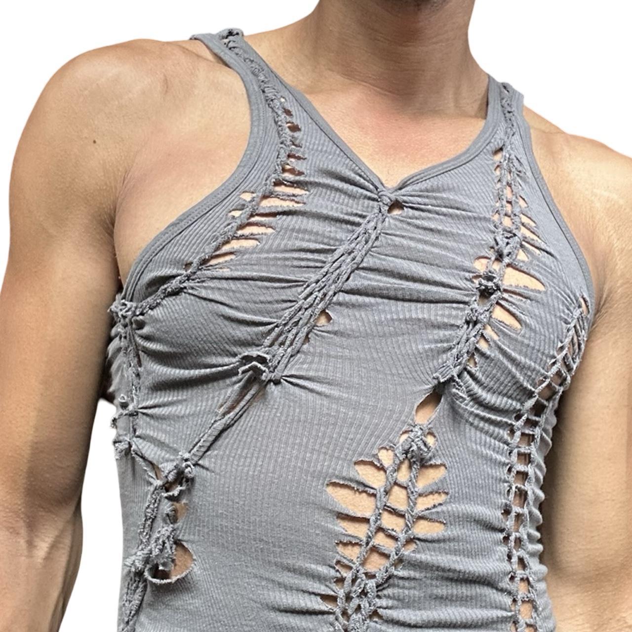 ASTROBOI* x Gildan 'Slate' Gray Twist Braided Tank Top - close up